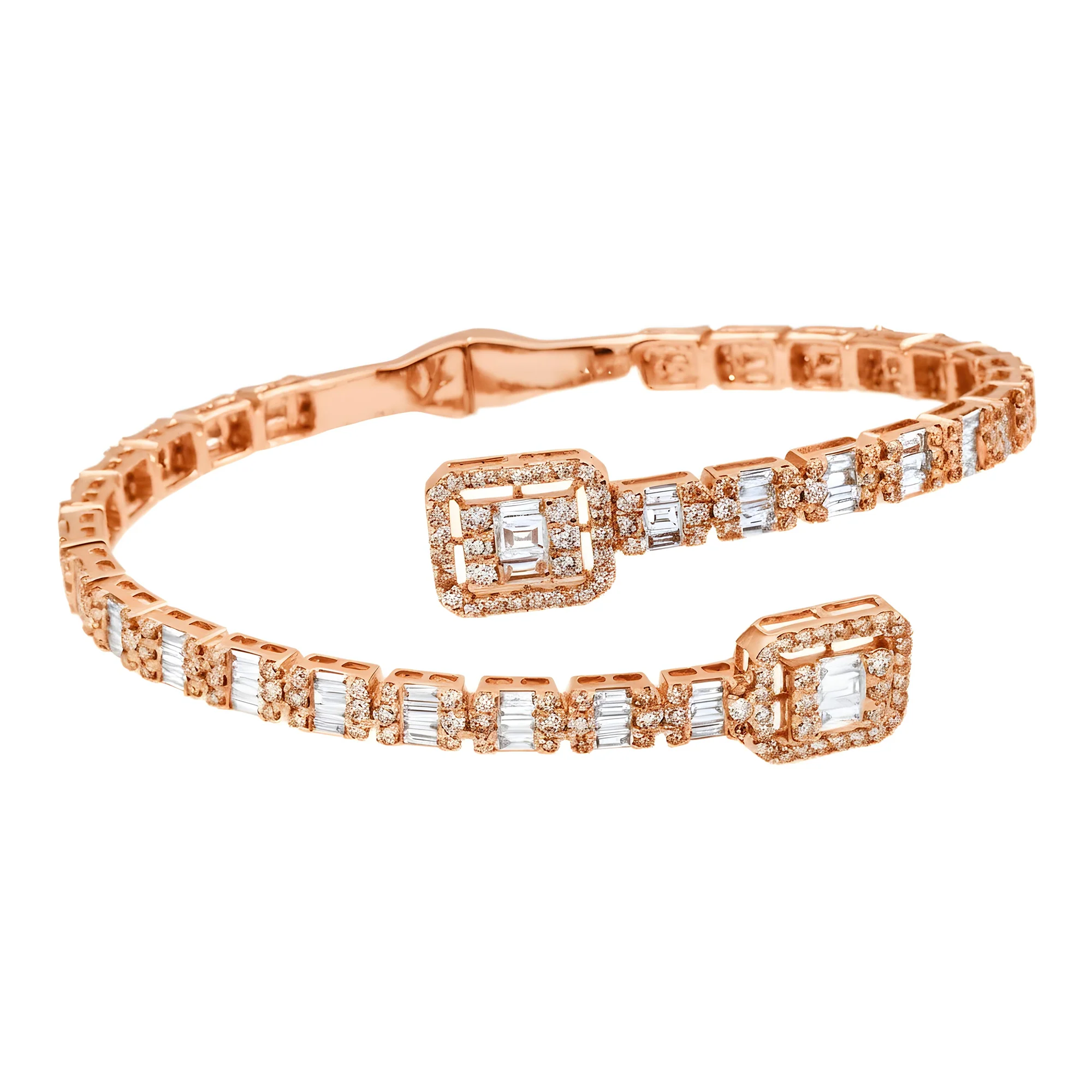 14K White Gold Baguette & Round Diamond Bangle Bracelet 6.40ct - Image 9