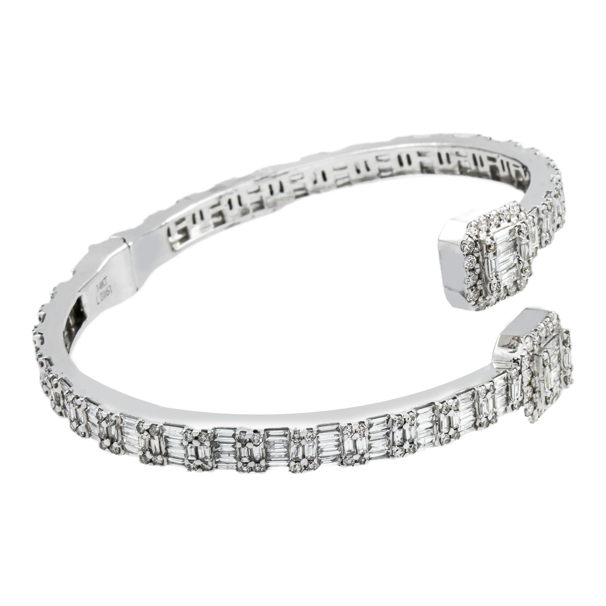 14K White Gold Baguette & Round Diamond Bangle Bracelet 7.05ct - Image 3