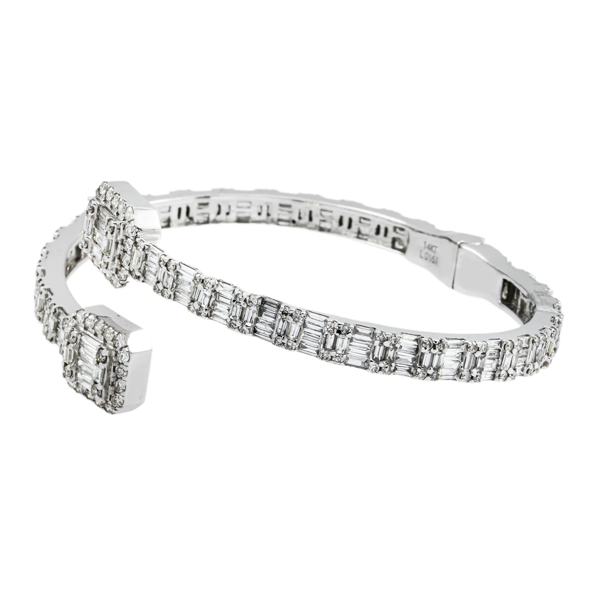 14K White Gold Baguette & Round Diamond Bangle Bracelet 7.05ct - Image 4