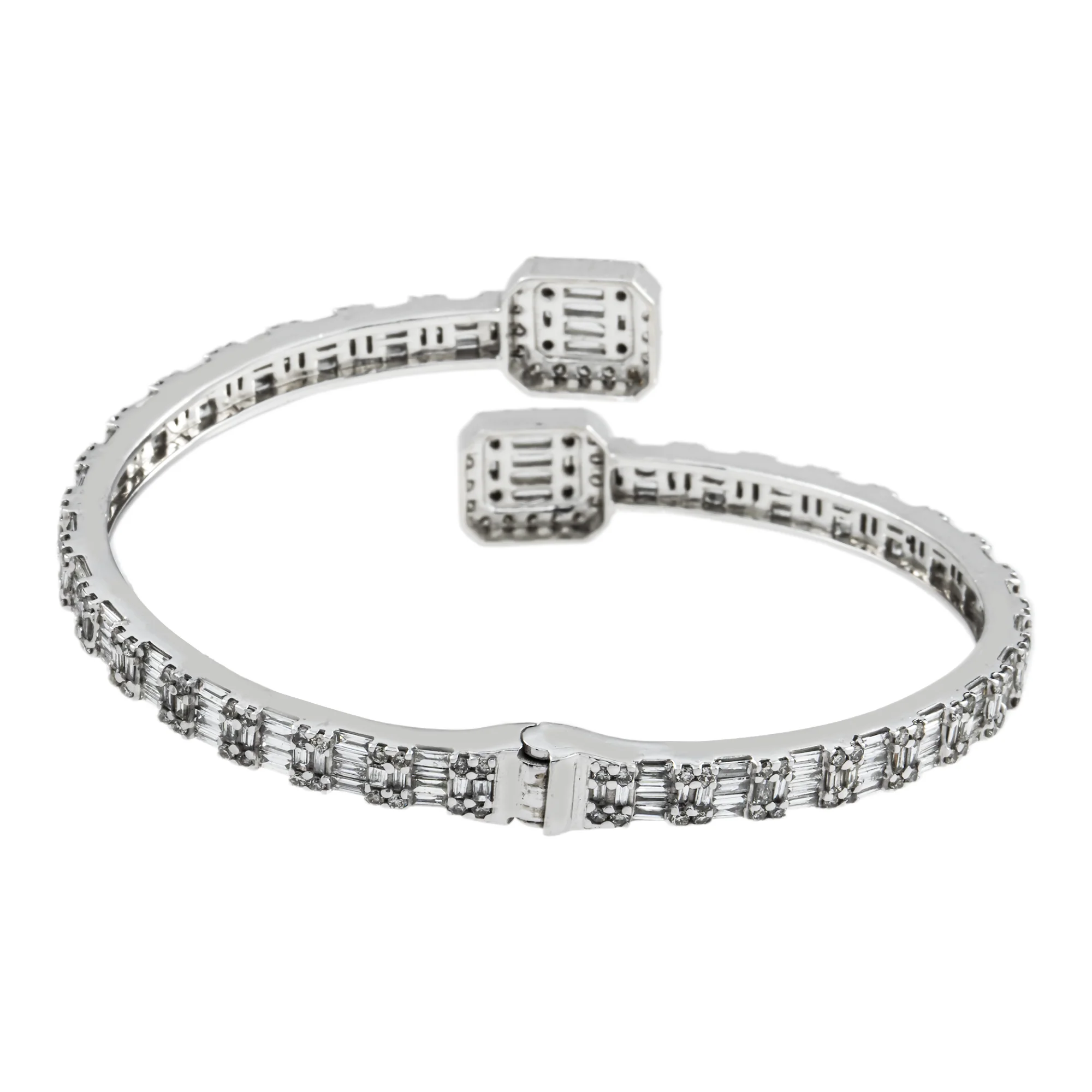 14K White Gold Baguette & Round Diamond Bangle Bracelet 7.05ct - Image 5