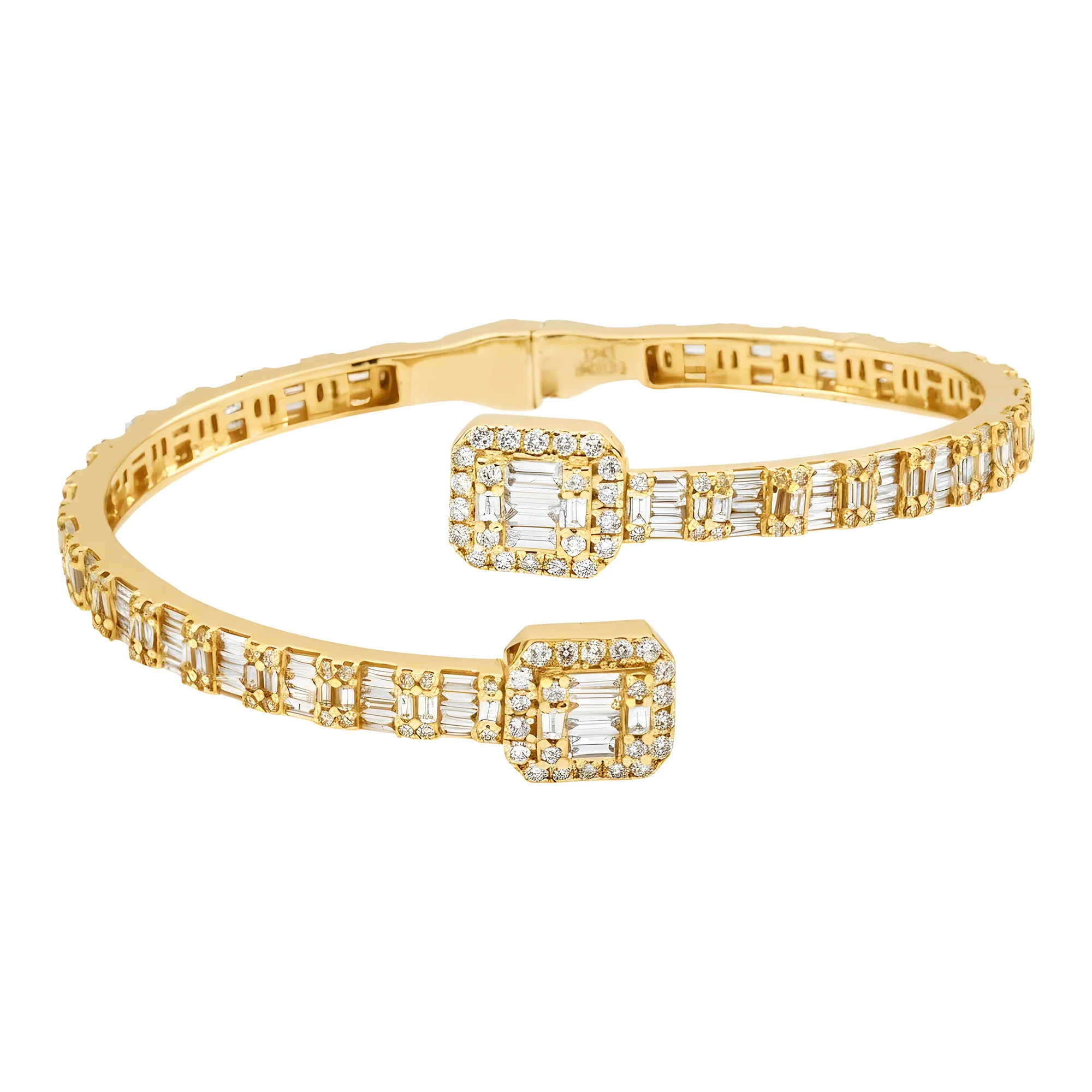14K White Gold Baguette & Round Diamond Bangle Bracelet 7.05ct - Image 6