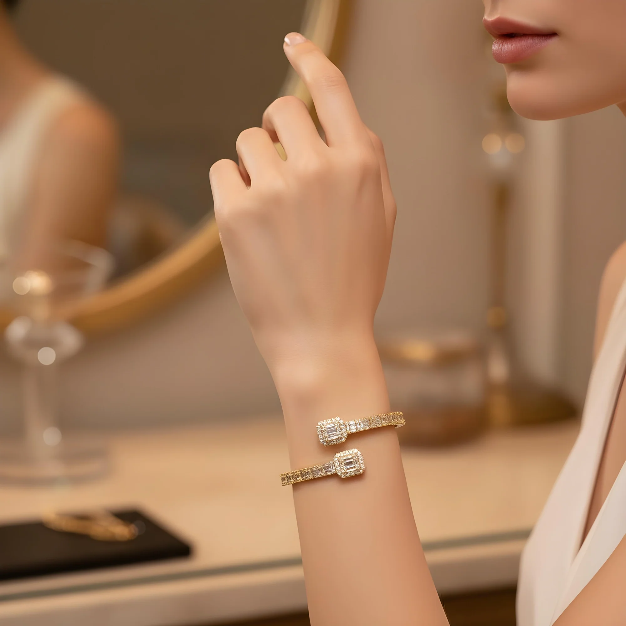 14K White Gold Baguette & Round Diamond Bangle Bracelet 7.05ct - Image 7