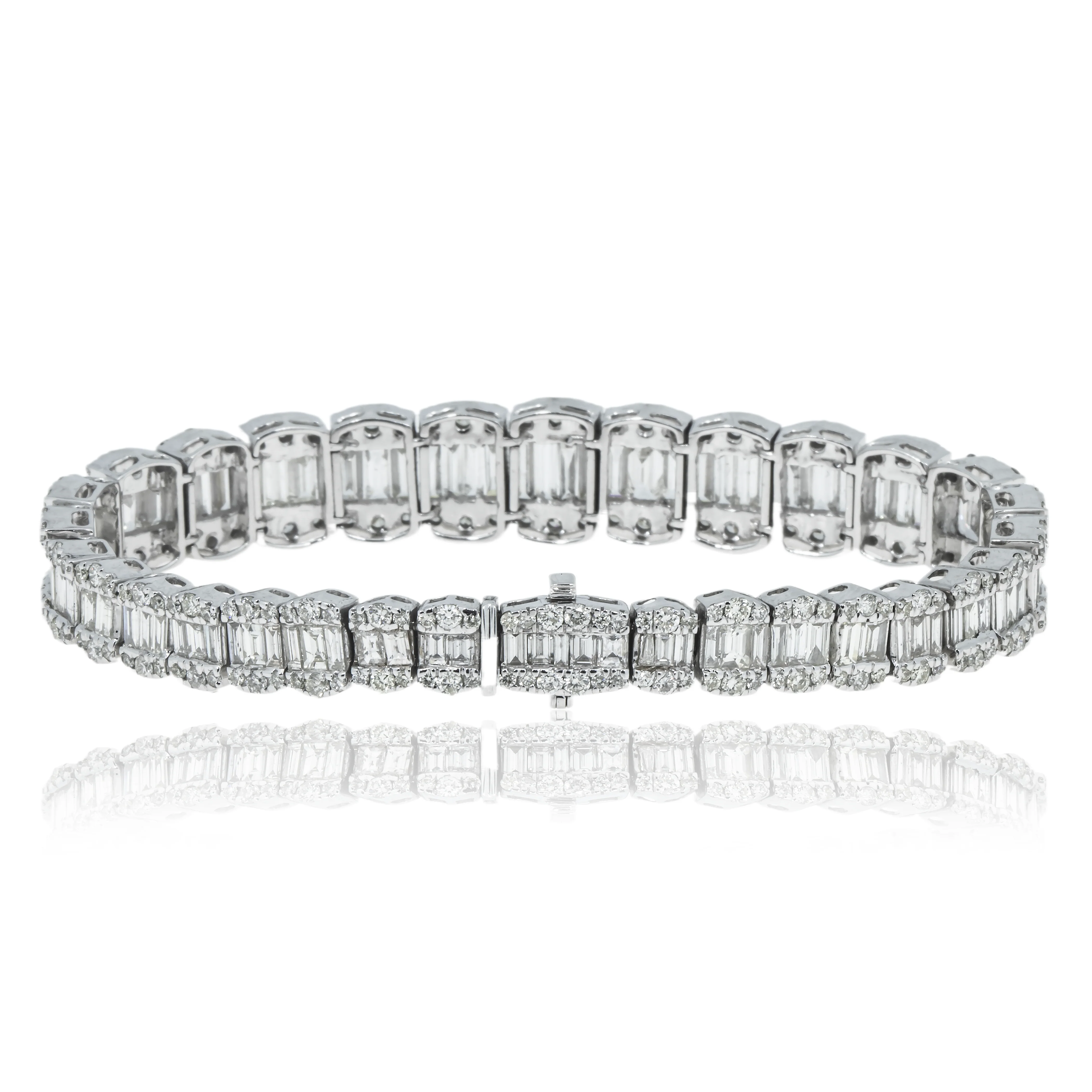 14K White Gold Baguette & Round Diamond Bracelet 13.0ct - Image 3