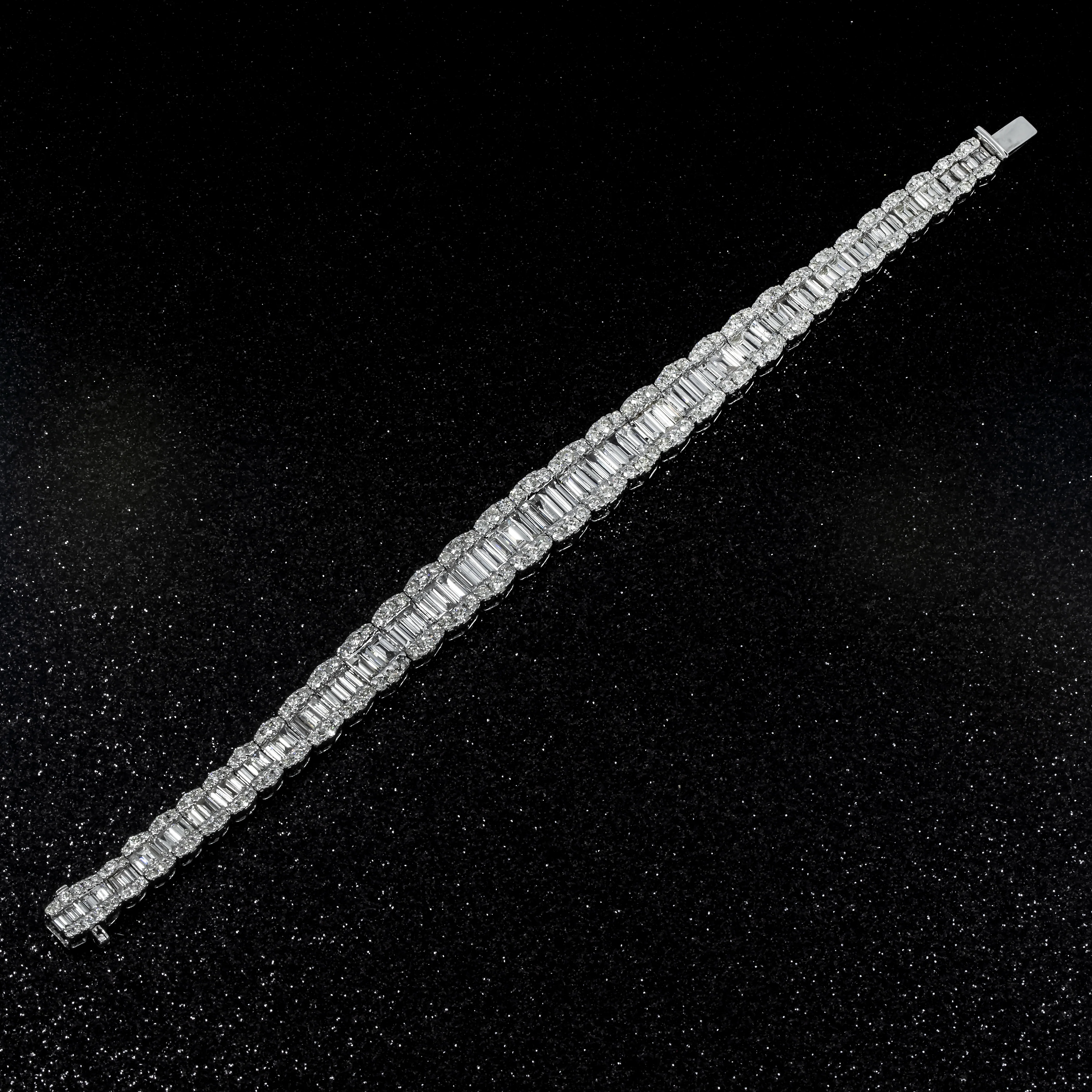 14K White Gold Baguette & Round Diamond Bracelet 13.0ct - Image 4