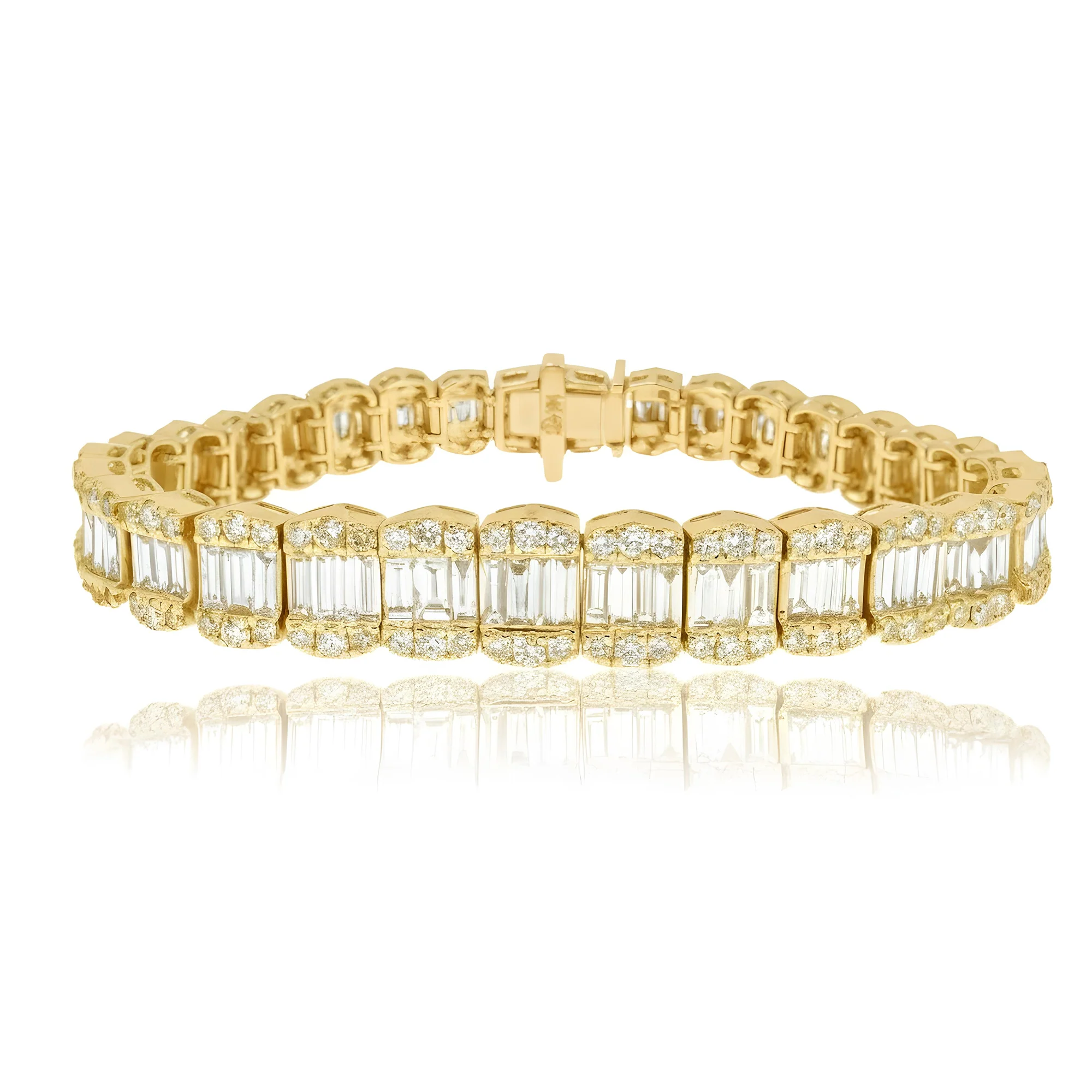 14K White Gold Baguette & Round Diamond Bracelet 13.0ct - Image 5