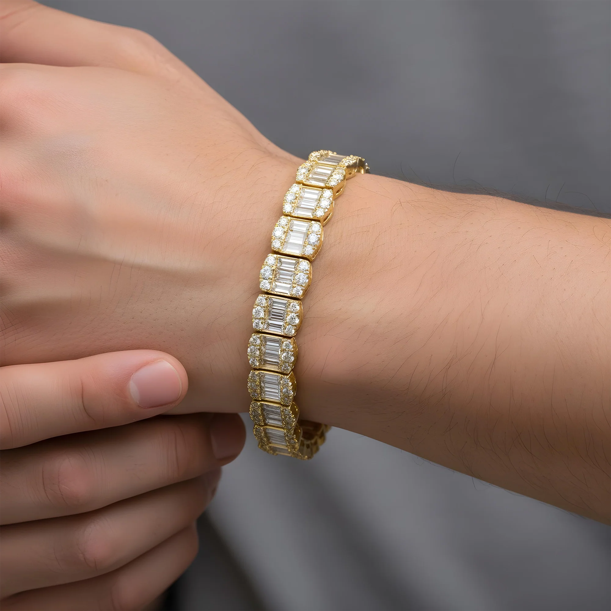 14K White Gold Baguette & Round Diamond Bracelet 13.0ct - Image 6