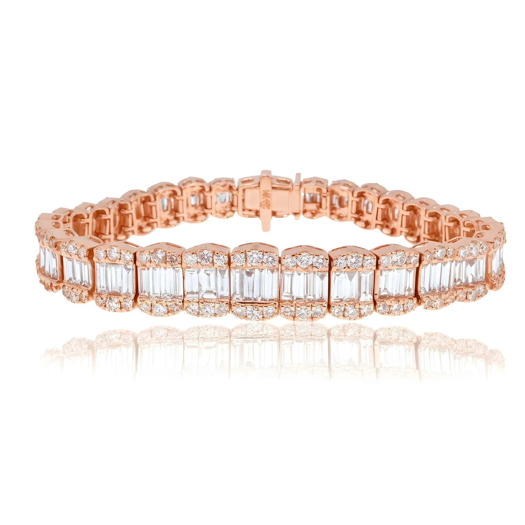 14K White Gold Baguette & Round Diamond Bracelet 13.0ct - Image 7