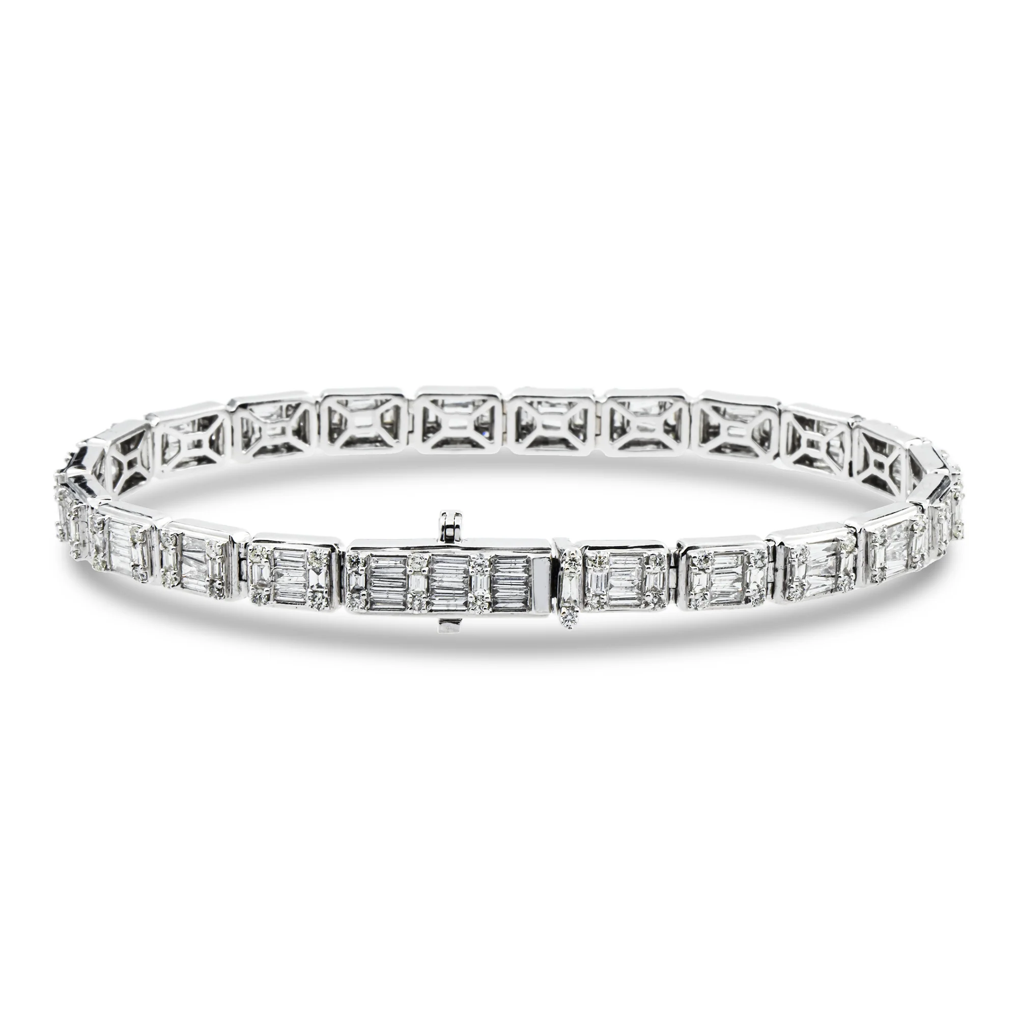 14K White Gold Baguette & Round Diamond Bracelet 6.05ct - Image 3