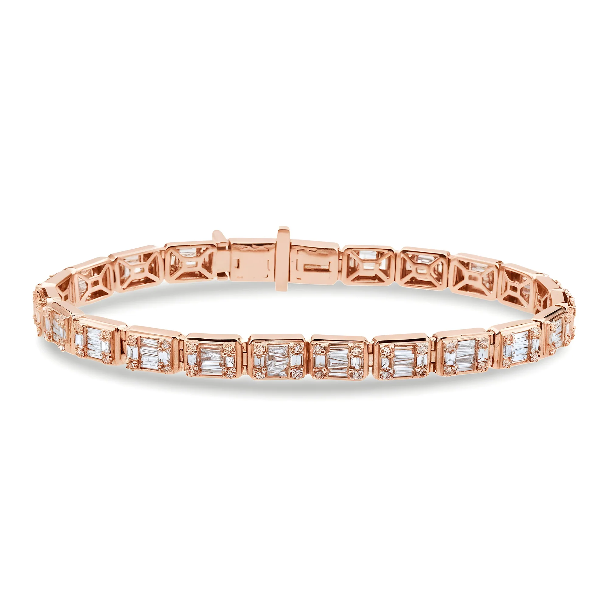 14K White Gold Baguette & Round Diamond Bracelet 6.05ct - Image 7
