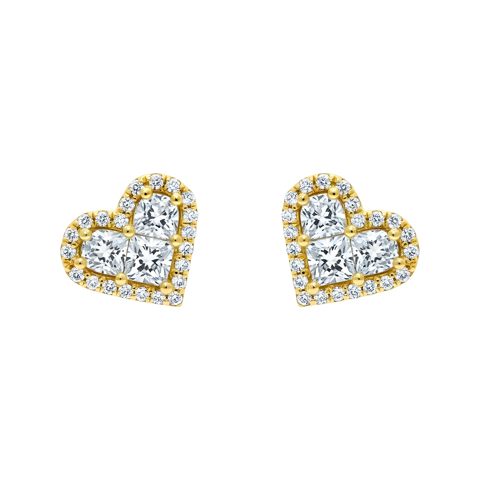 14K White Gold Baguette & Round Diamond Heart Stud Earrings 1.40ctw - Image 4