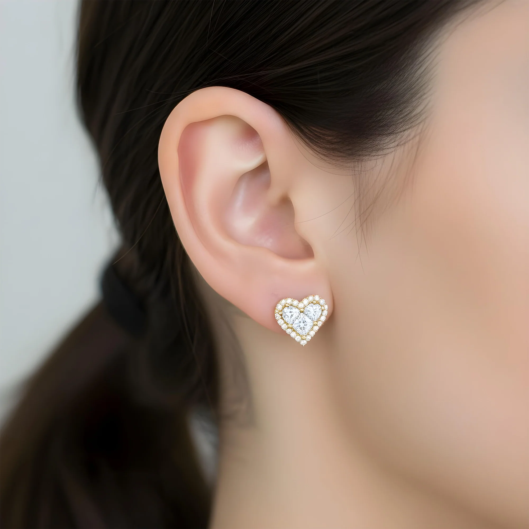 14K White Gold Baguette & Round Diamond Heart Stud Earrings 1.40ctw - Image 5