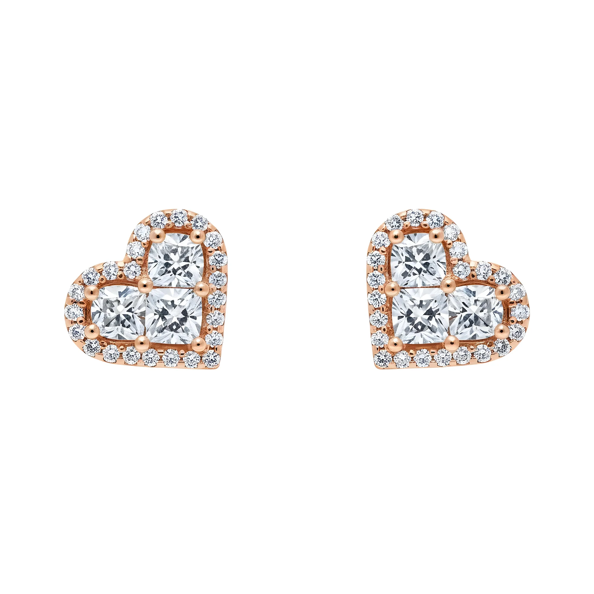 14K White Gold Baguette & Round Diamond Heart Stud Earrings 1.40ctw - Image 6
