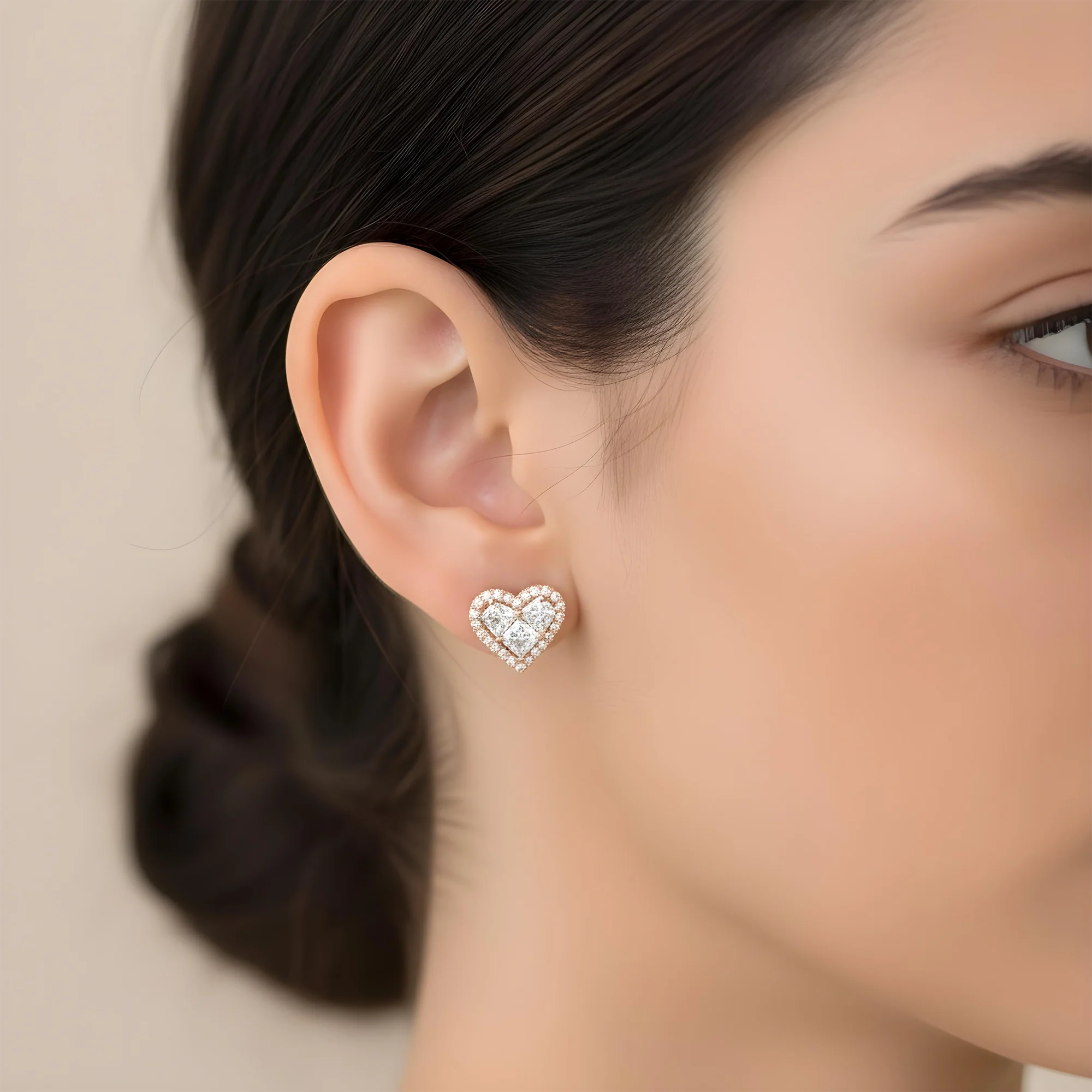 14K White Gold Baguette & Round Diamond Heart Stud Earrings 1.40ctw - Image 7