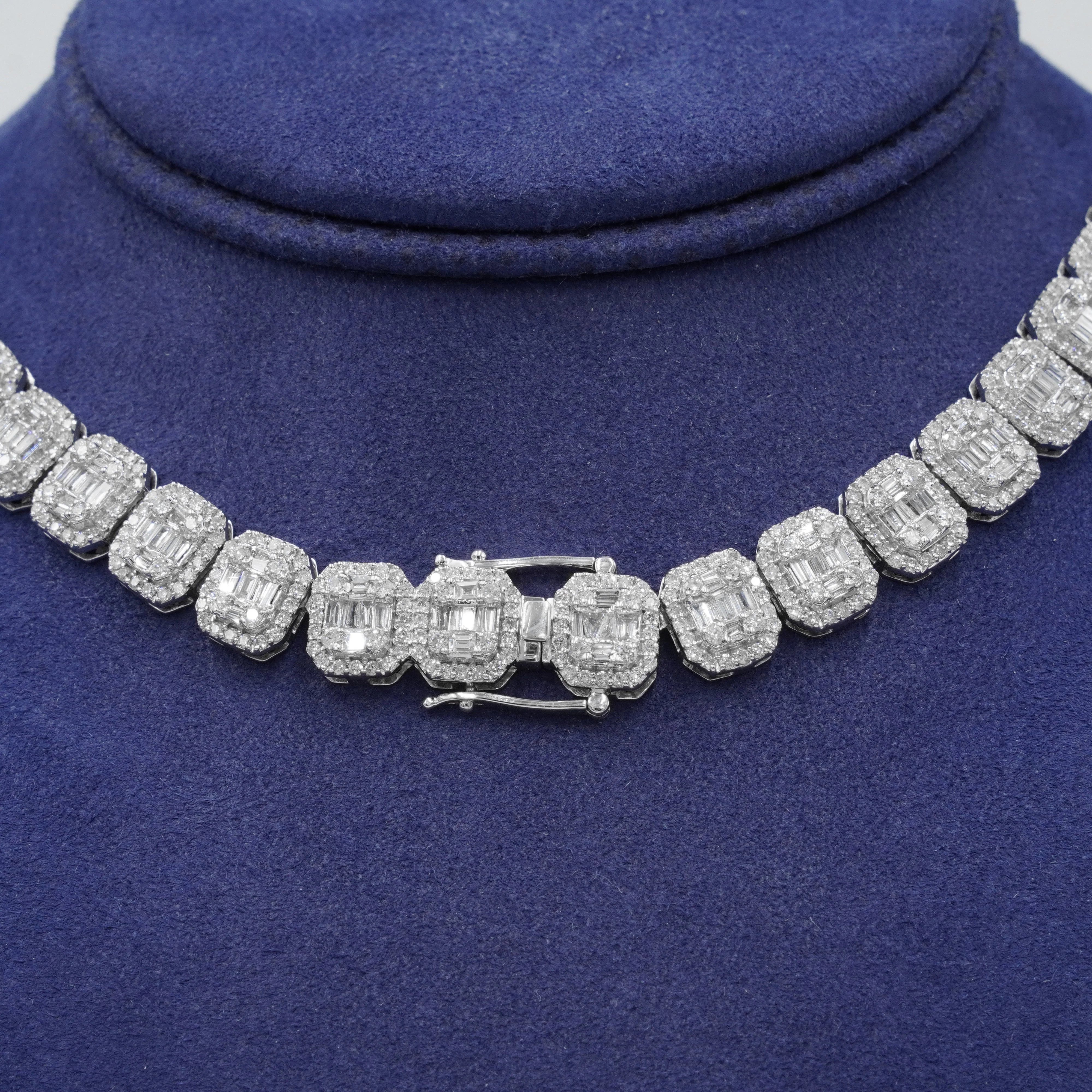 14K White Gold Baguette & Round Graduated Diamond Chain 27.03ct - Image 3
