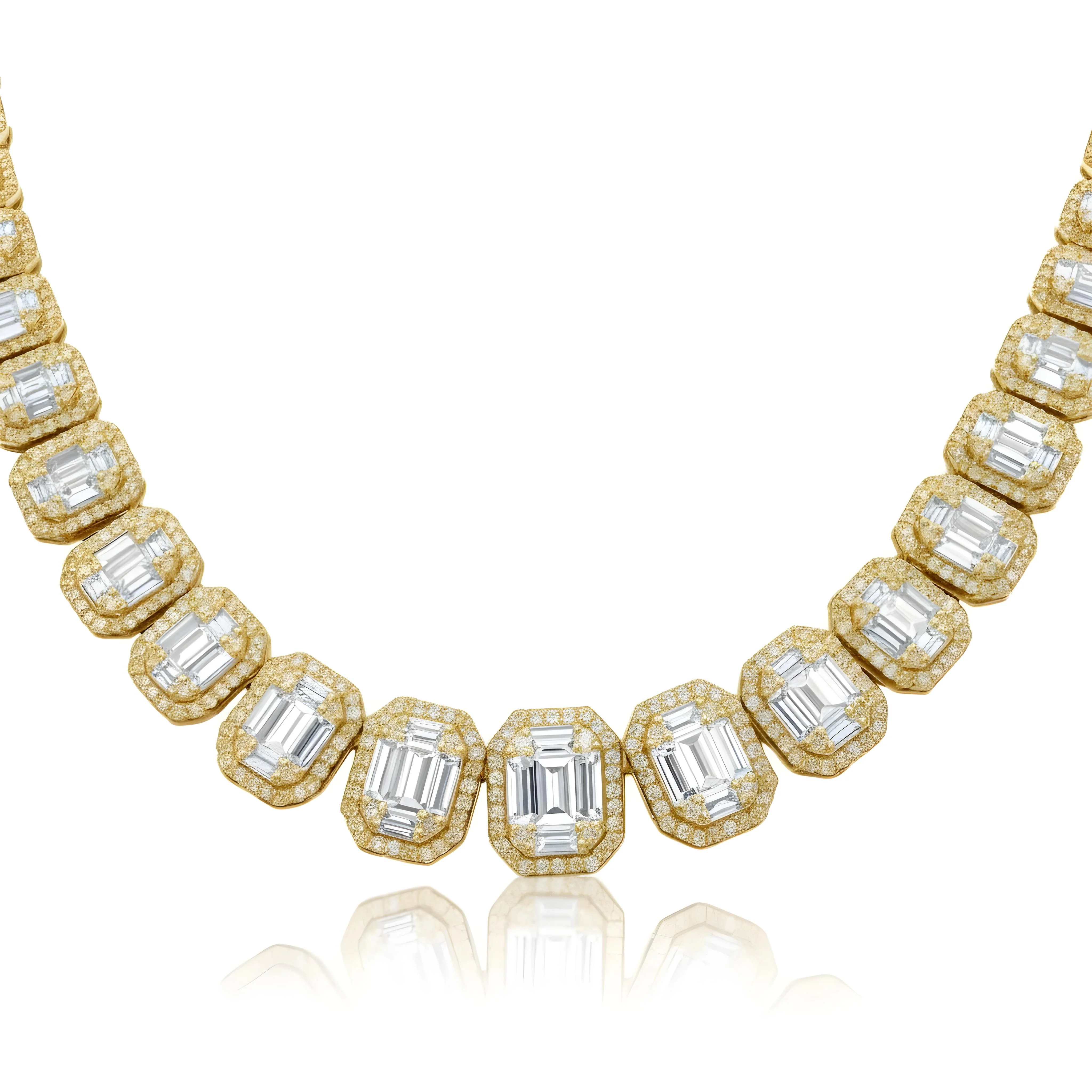 14K White Gold Baguette & Round Graduated Diamond Chain 27.03ct - Image 4