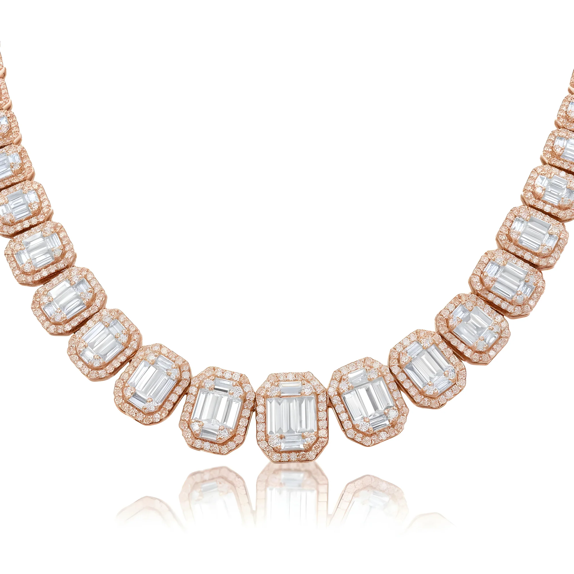 14K White Gold Baguette & Round Graduated Diamond Chain 27.03ct - Image 6