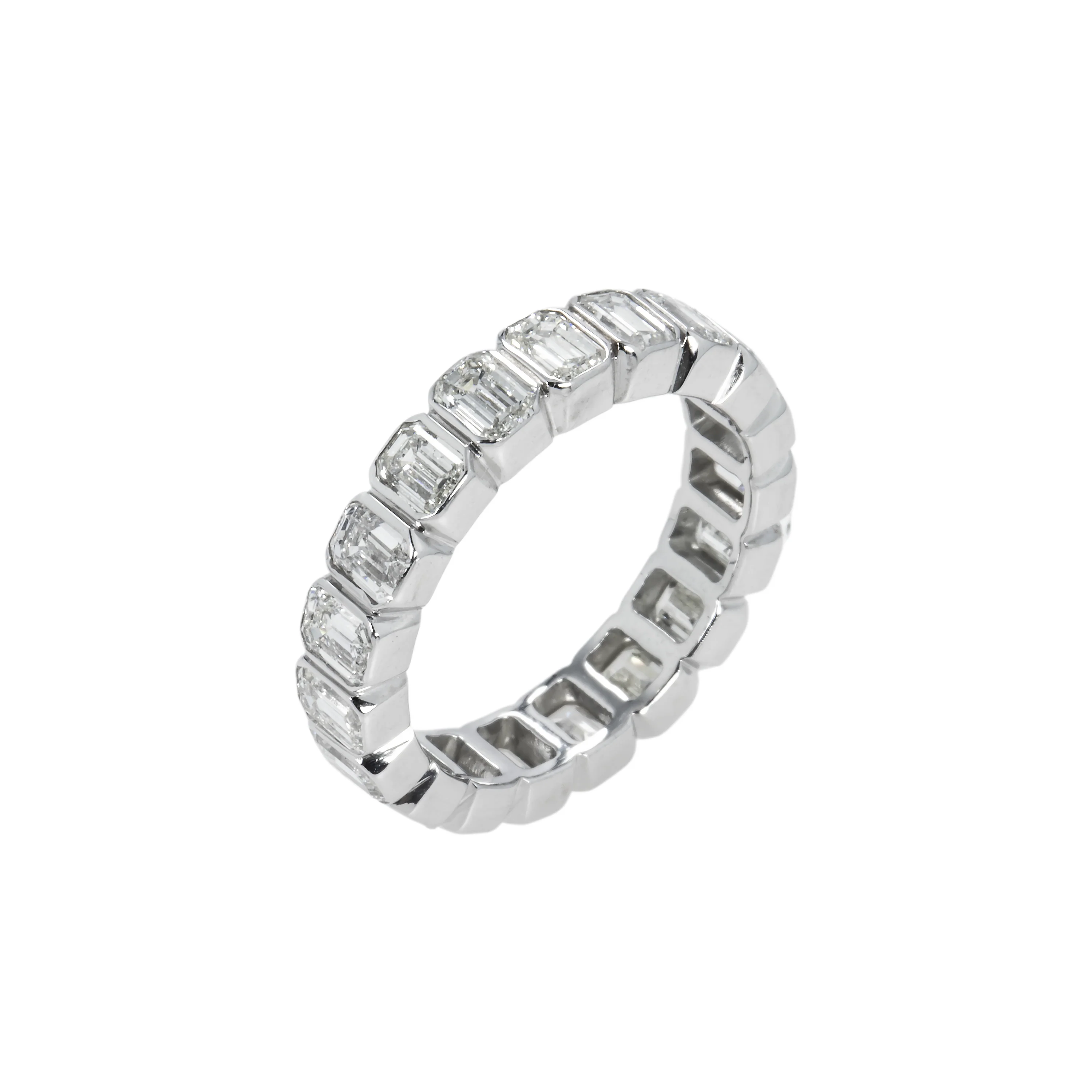 14K White Gold Bezel Set Emerald Diamond Eternity Ring 3.70ct (size 6-7.5) - Image 3