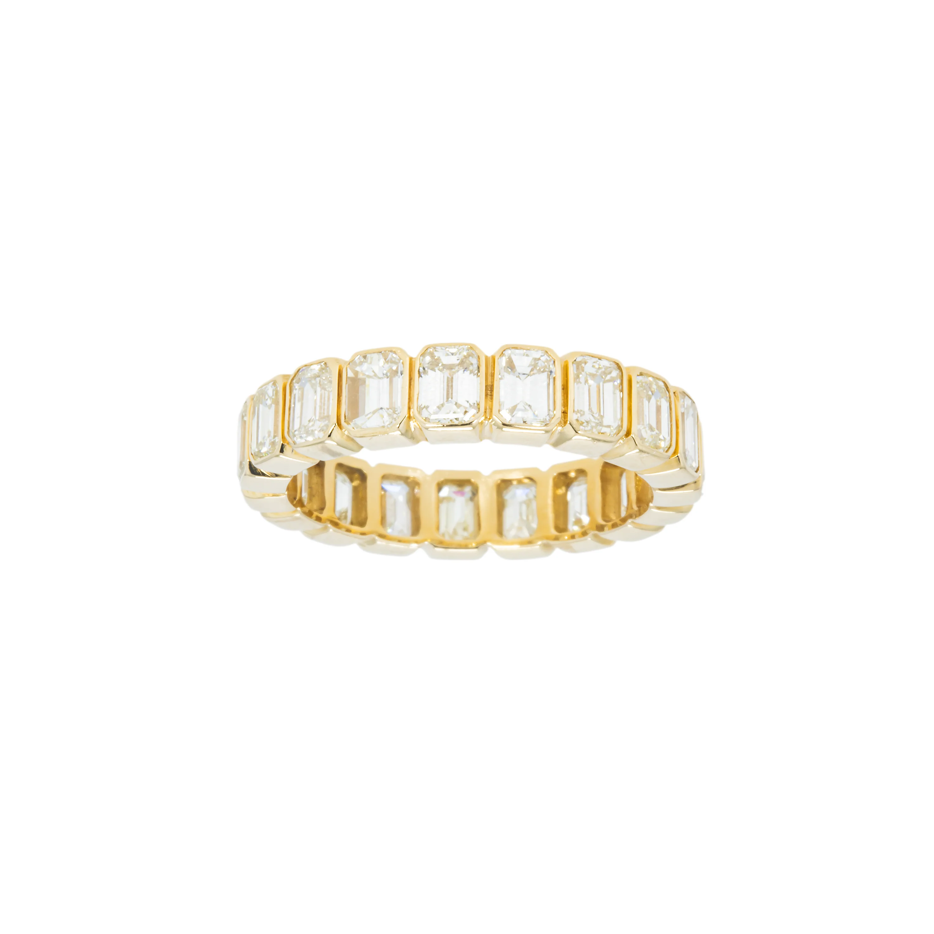 14K White Gold Bezel Set Emerald Diamond Eternity Ring 3.70ct (size 6-7.5) - Image 5