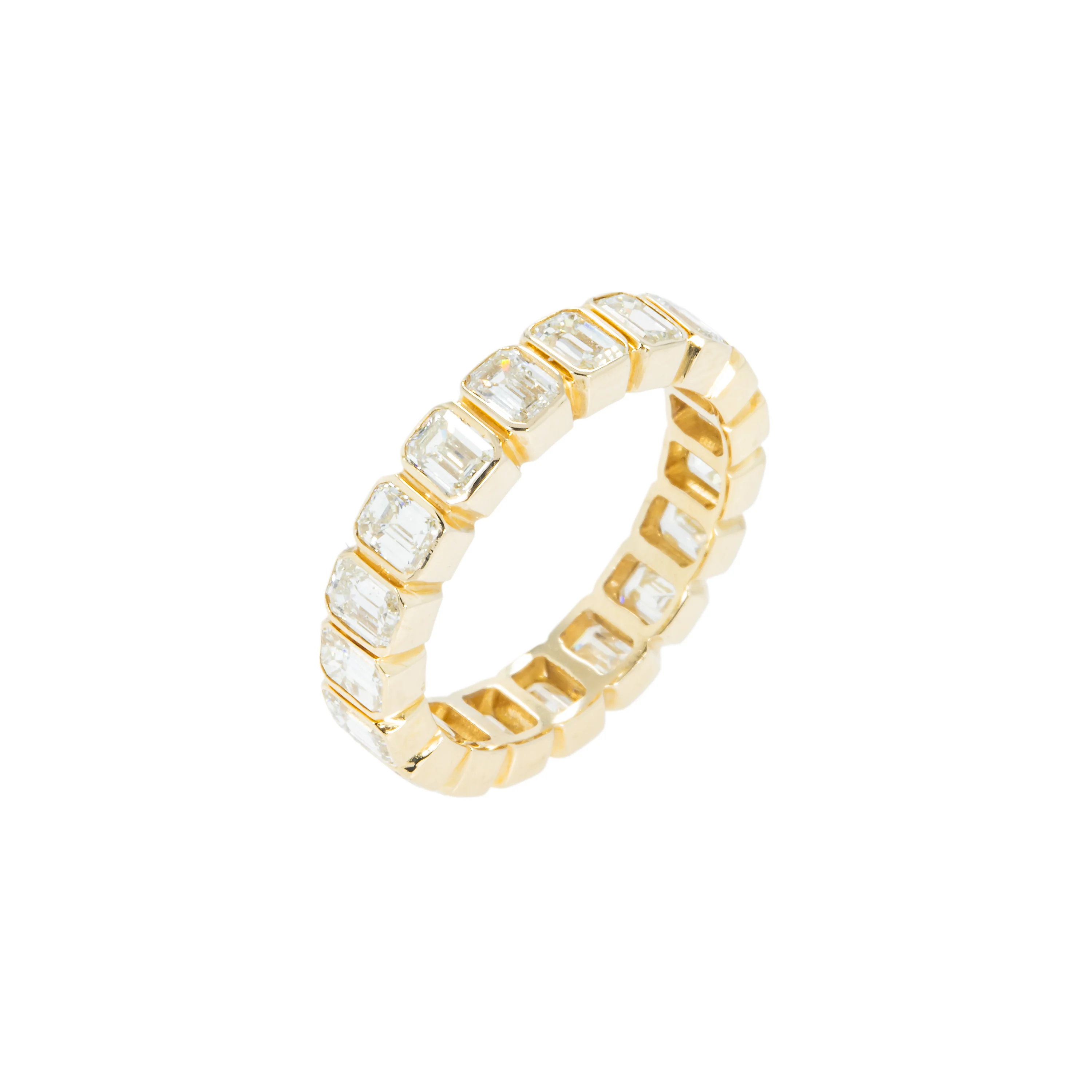 14K White Gold Bezel Set Emerald Diamond Eternity Ring 3.70ct (size 6-7.5) - Image 6