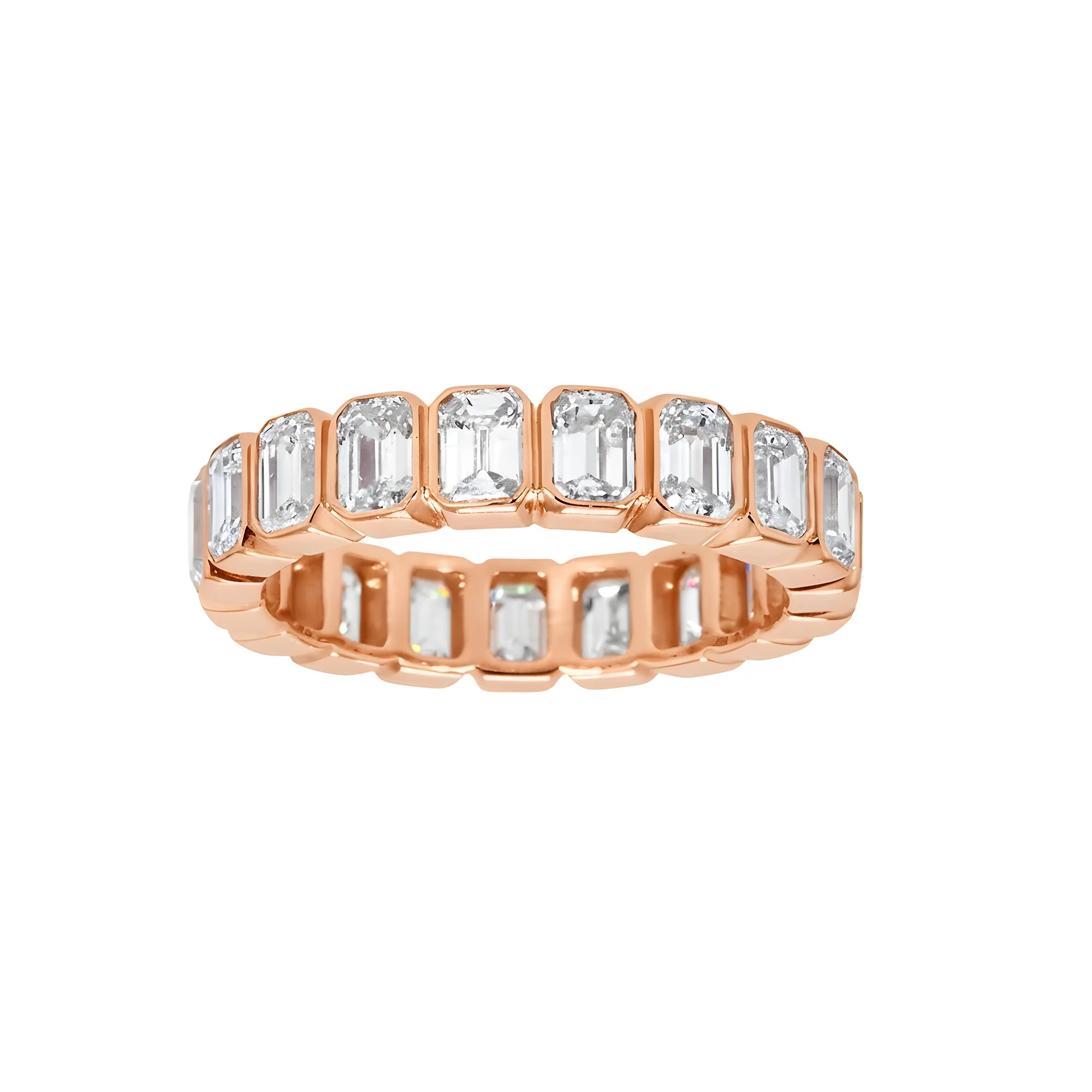 14K White Gold Bezel Set Emerald Diamond Eternity Ring 3.70ct (size 6-7.5) - Image 9