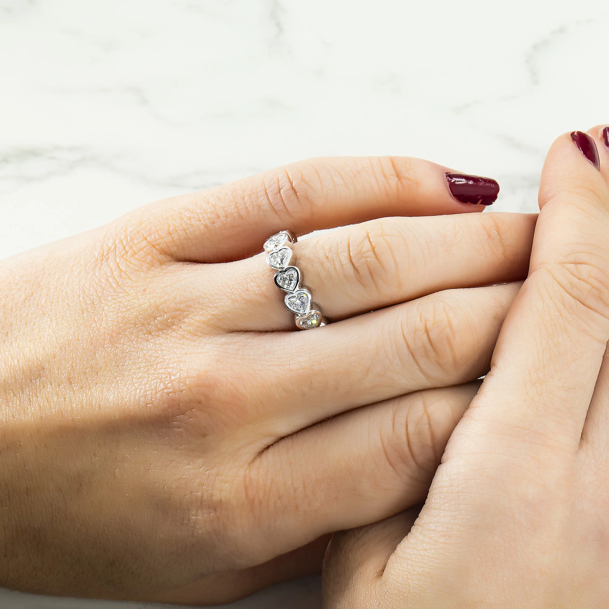14K White Gold Bezel Set Heart Cut Diamond Eternity Ring 3.20ct (size 6.75) - Image 2