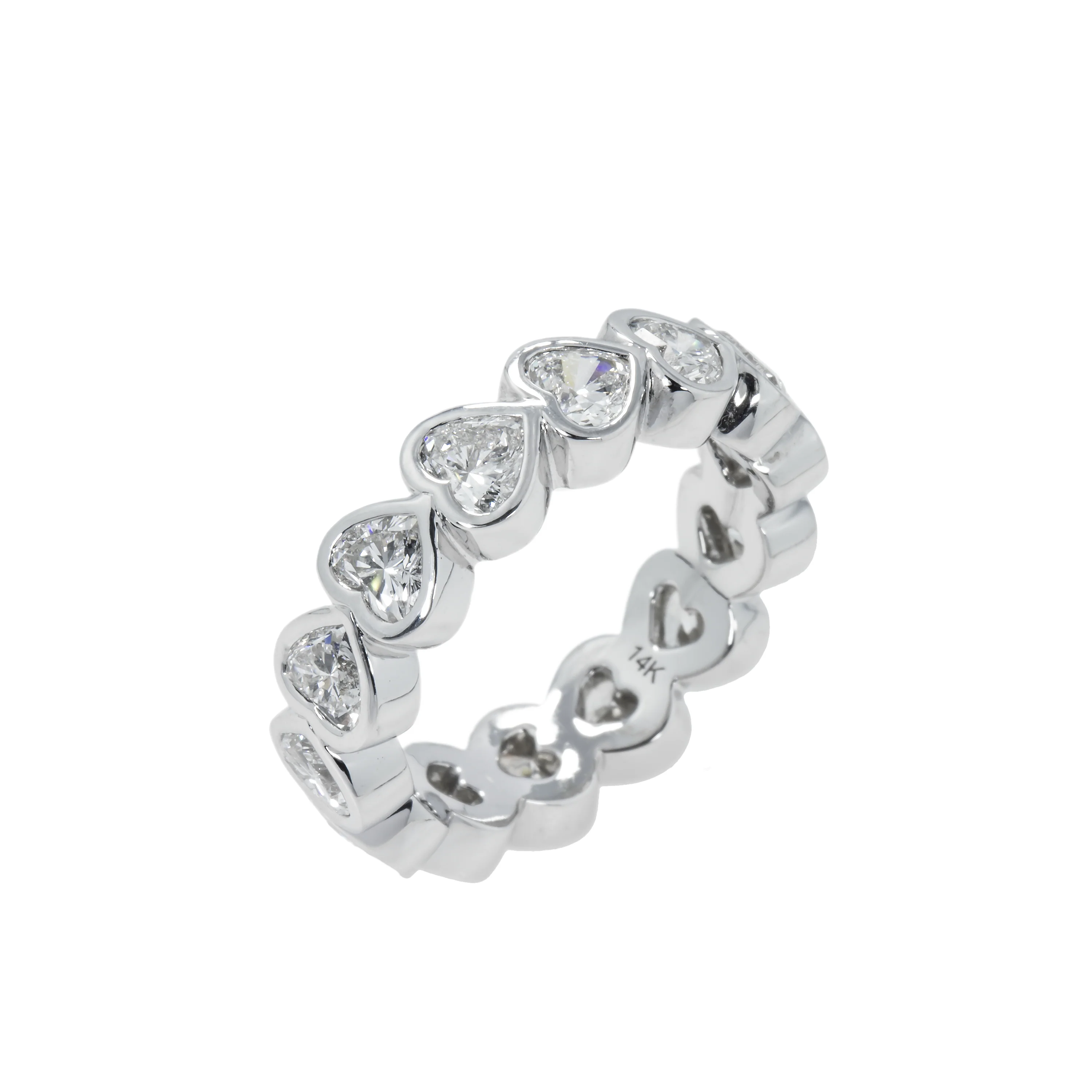 14K White Gold Bezel Set Heart Cut Diamond Eternity Ring 3.20ct (size 6.75) - Image 3