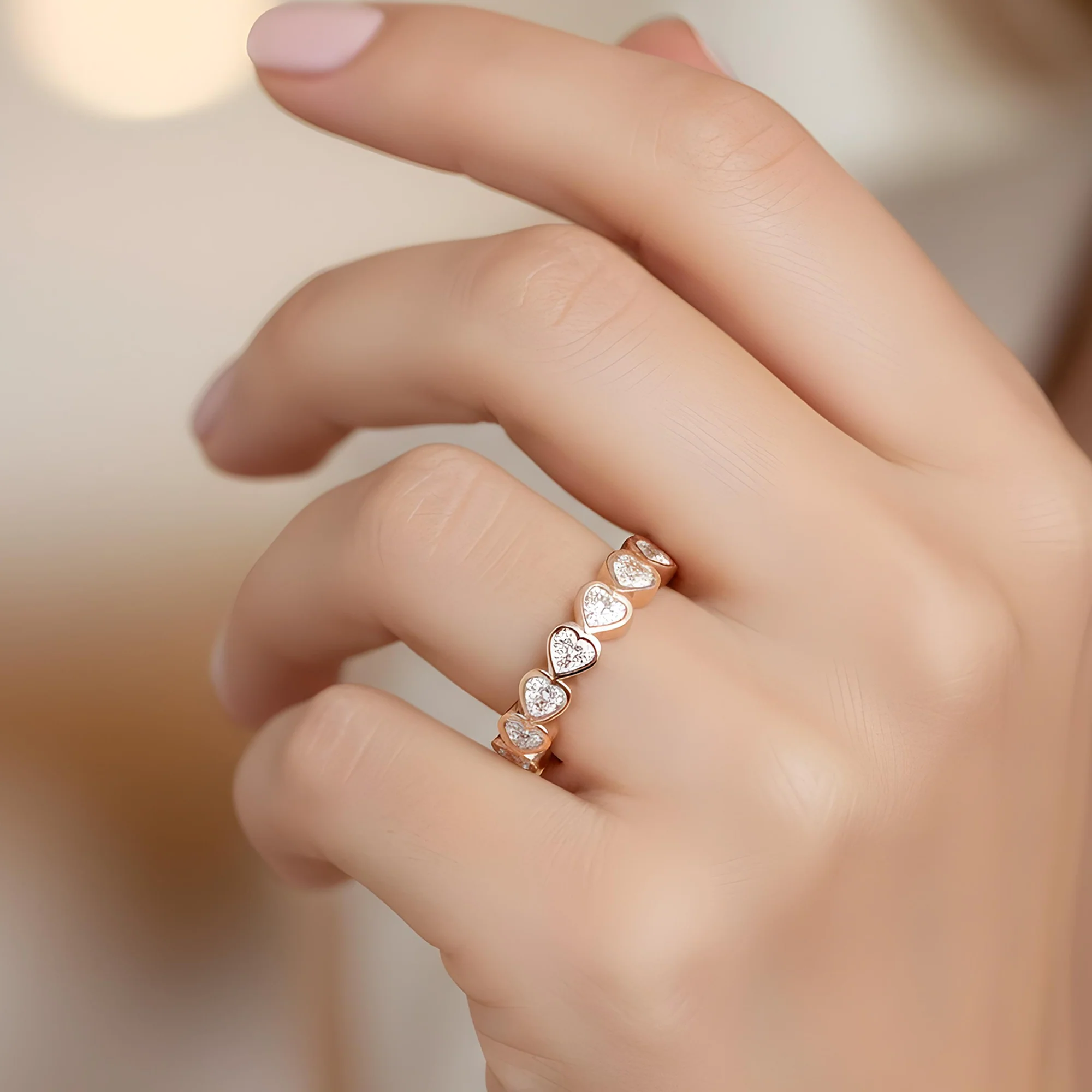 14K White Gold Bezel Set Heart Cut Diamond Eternity Ring 3.20ct (size 6.75) - Image 8