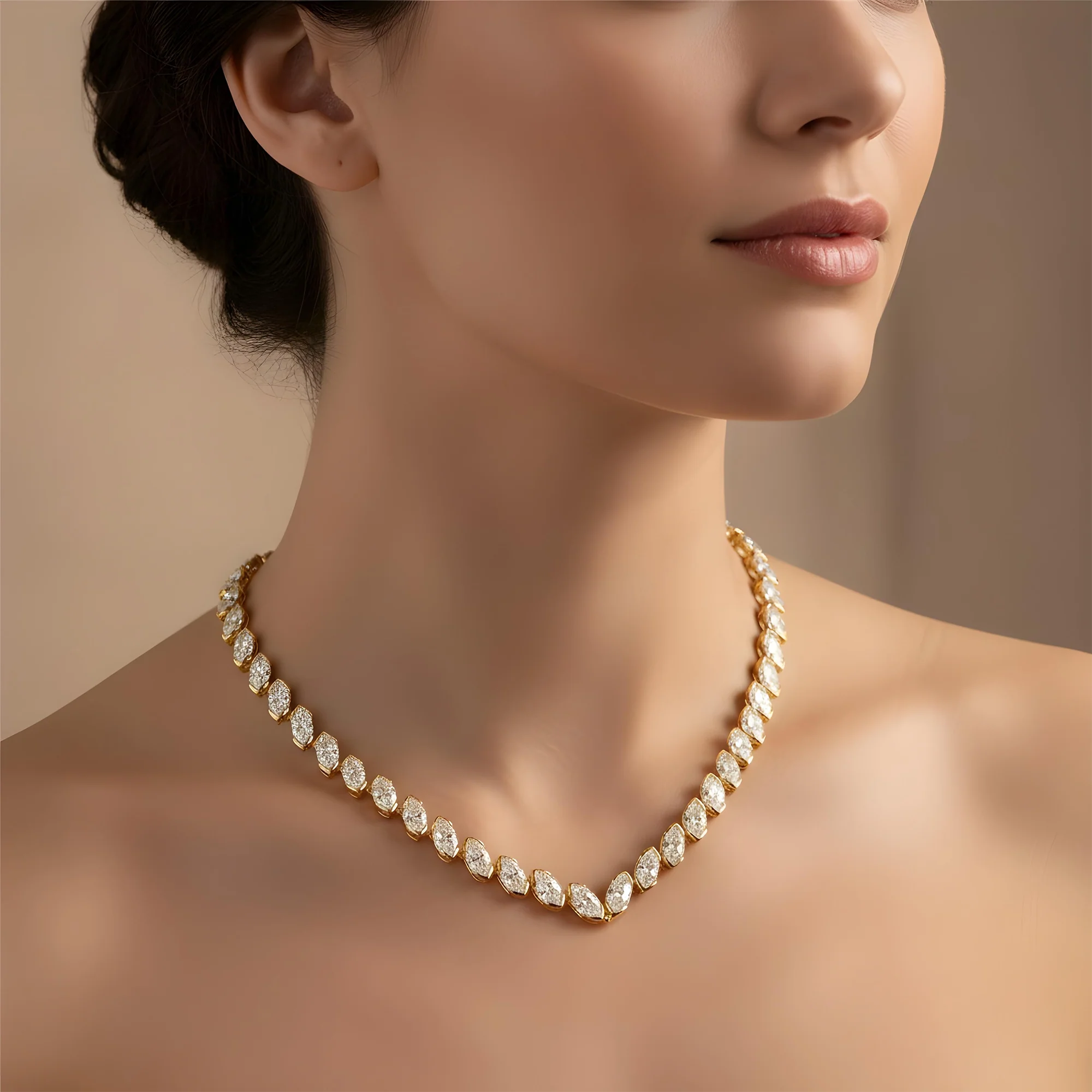 14K White Gold Bezel Set Marquise Cut Satellite Necklace 43.84ct - Image 10