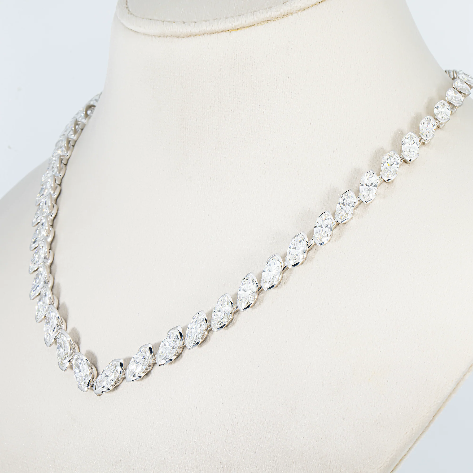 14K White Gold Bezel Set Marquise Cut Satellite Necklace 43.84ct - Image 2