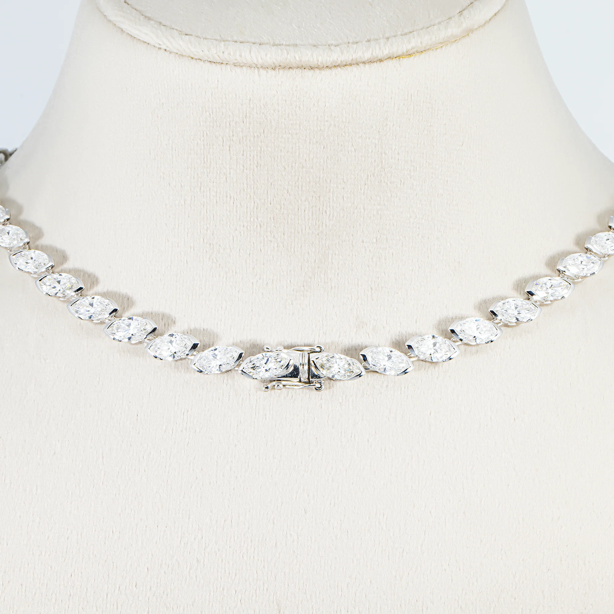 14K White Gold Bezel Set Marquise Cut Satellite Necklace 43.84ct - Image 3