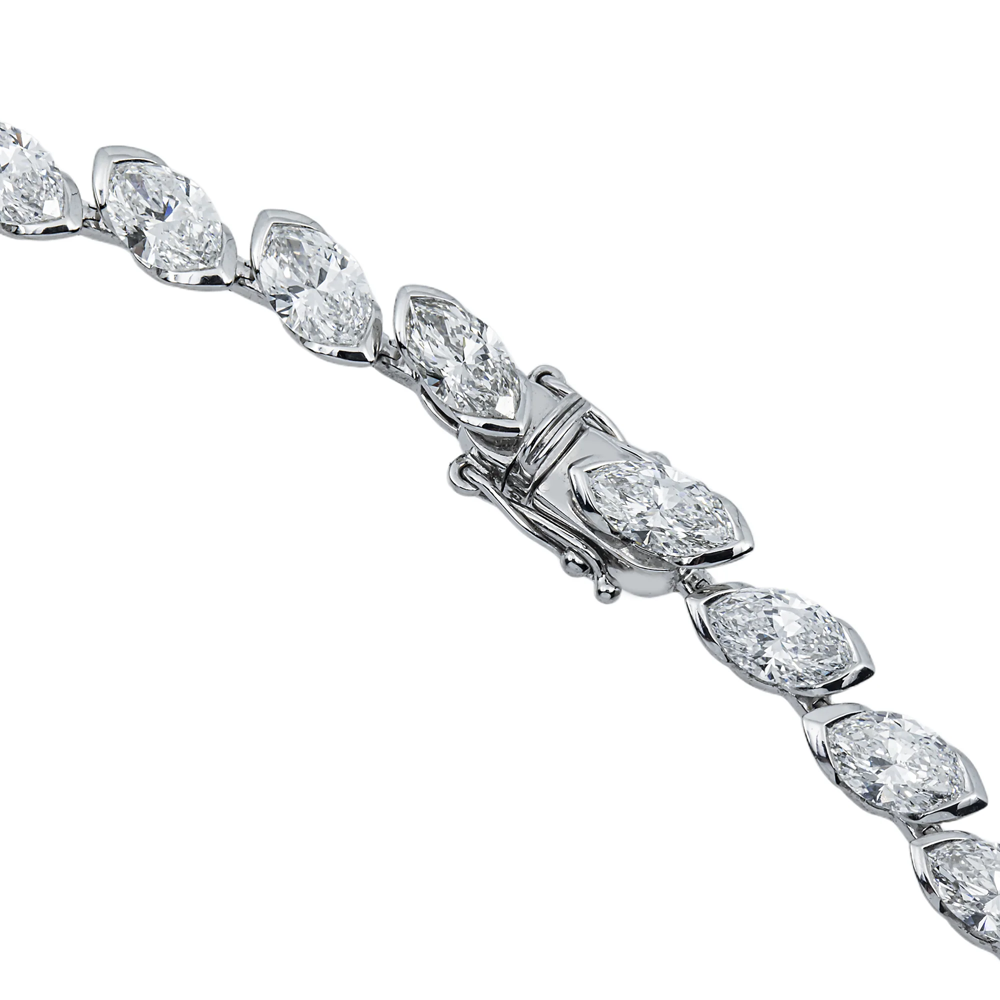 14K White Gold Bezel Set Marquise Cut Satellite Necklace 43.84ct - Image 4