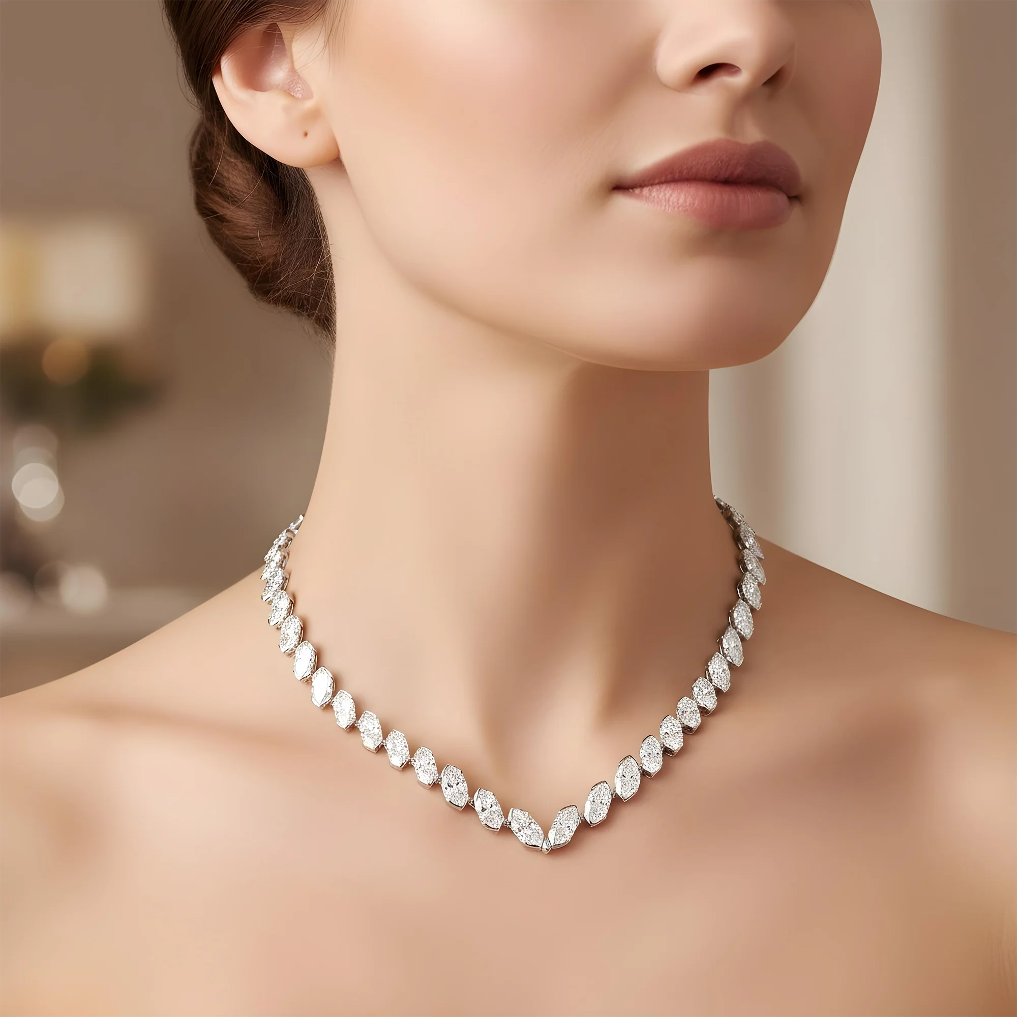 14K White Gold Bezel Set Marquise Cut Satellite Necklace 43.84ct - Image 5