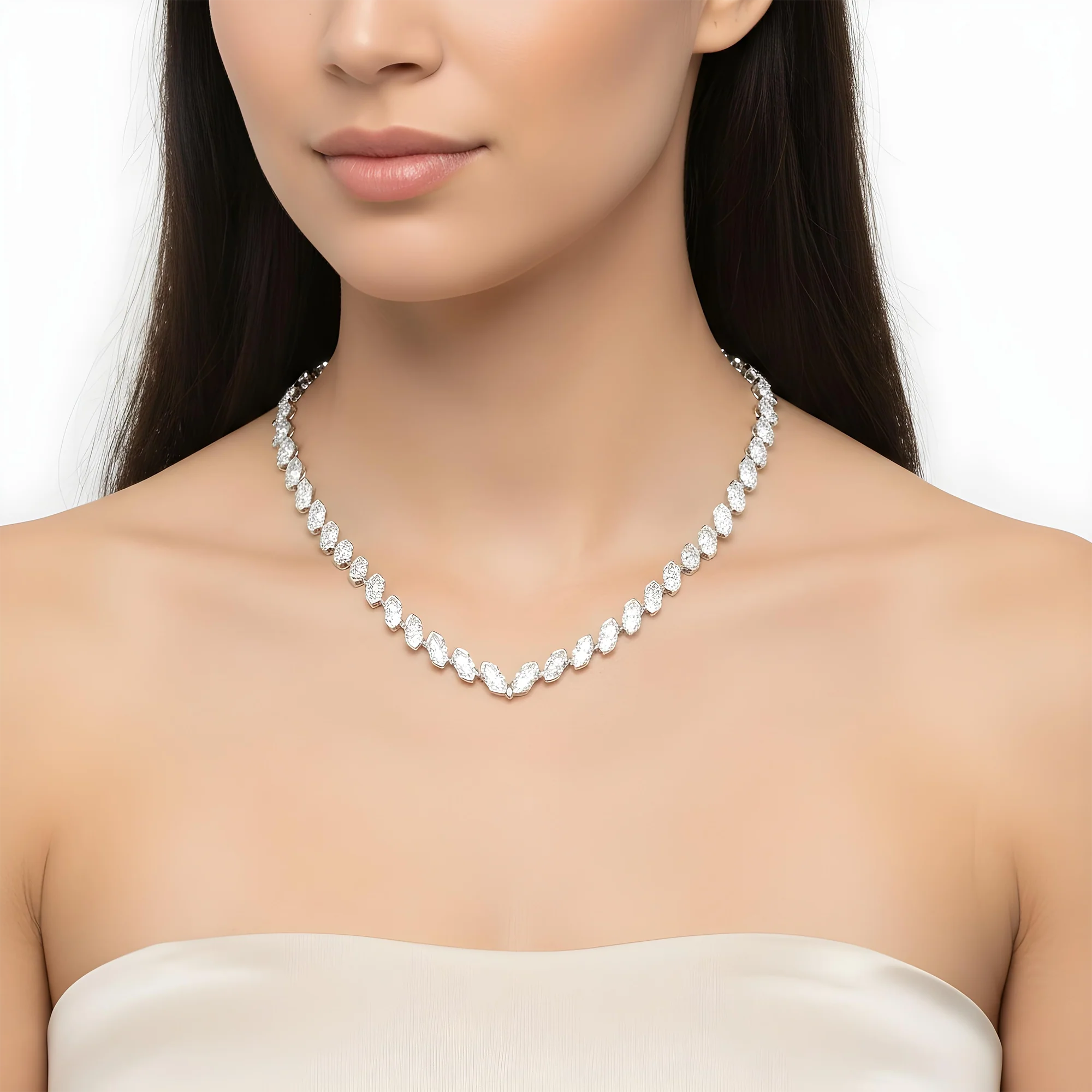14K White Gold Bezel Set Marquise Cut Satellite Necklace 43.84ct - Image 6