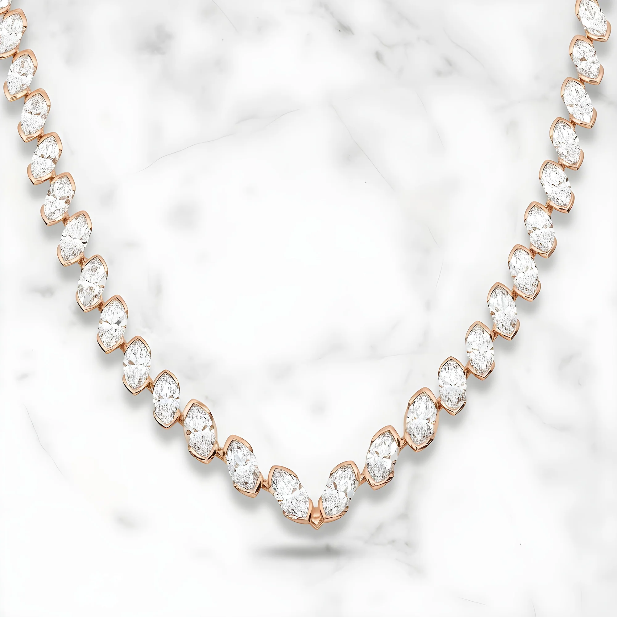 14K White Gold Bezel Set Marquise Cut Satellite Necklace 43.84ct - Image 7