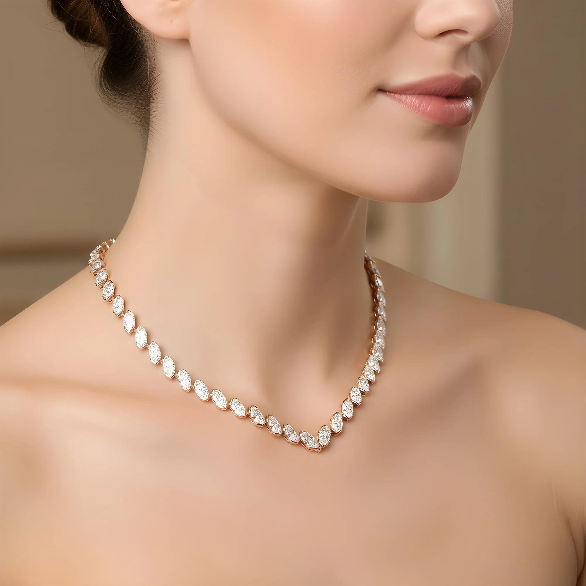 14K White Gold Bezel Set Marquise Cut Satellite Necklace 43.84ct - Image 8