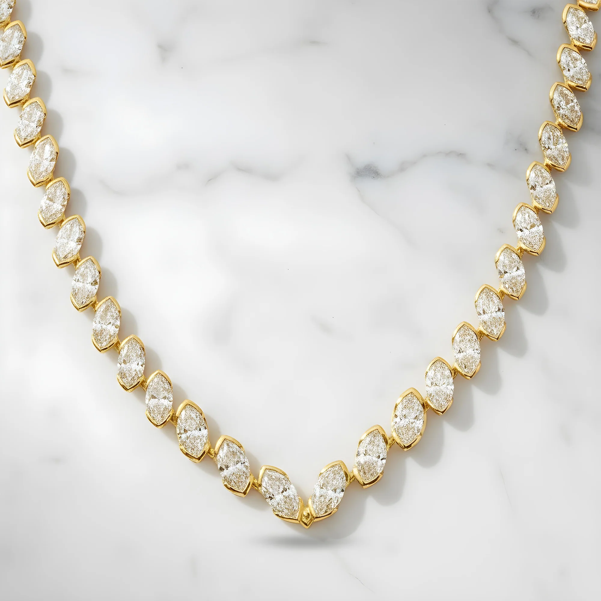14K White Gold Bezel Set Marquise Cut Satellite Necklace 43.84ct - Image 9