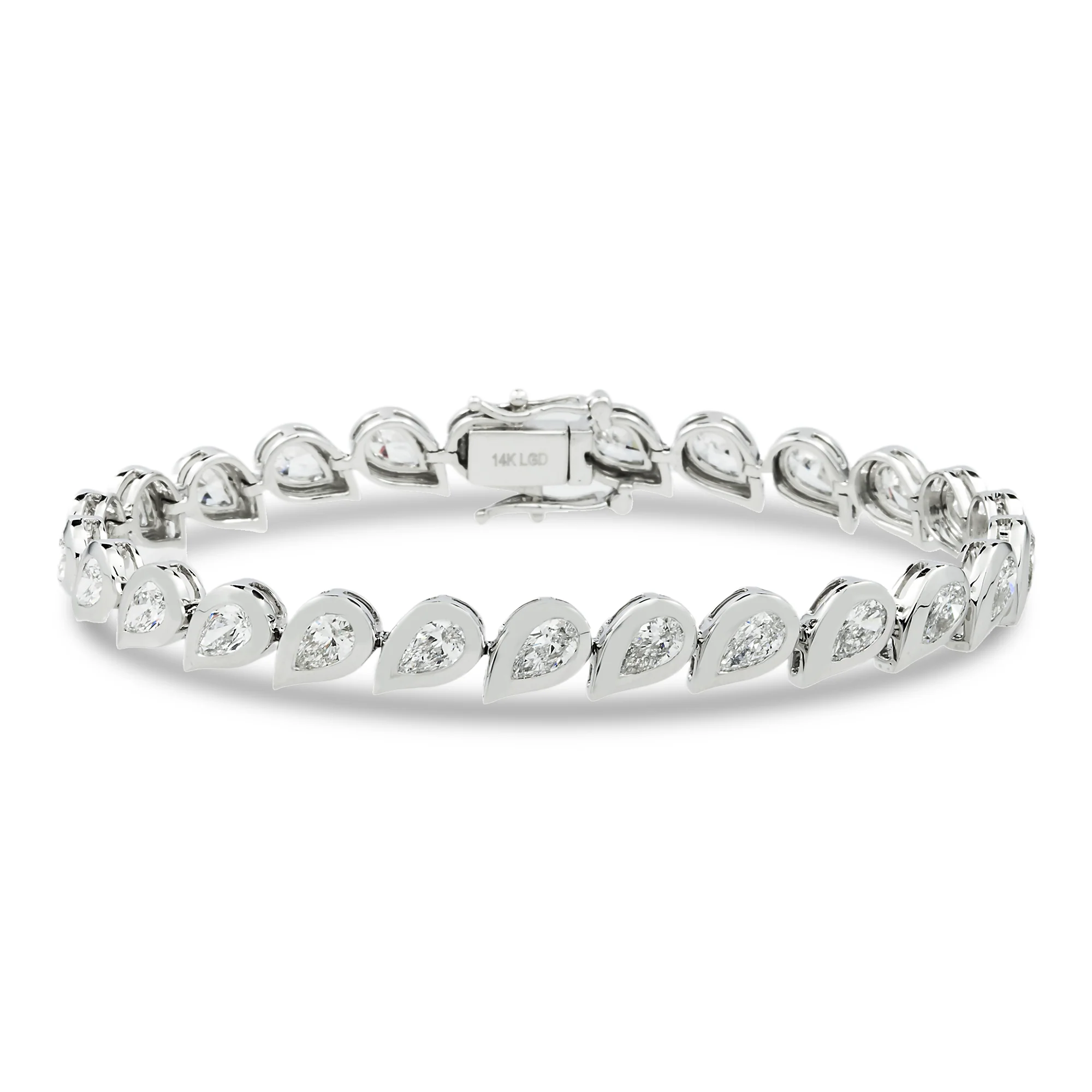 14K White Gold Bezel Set Pear Cut Diamond Bracelet 5.47ct