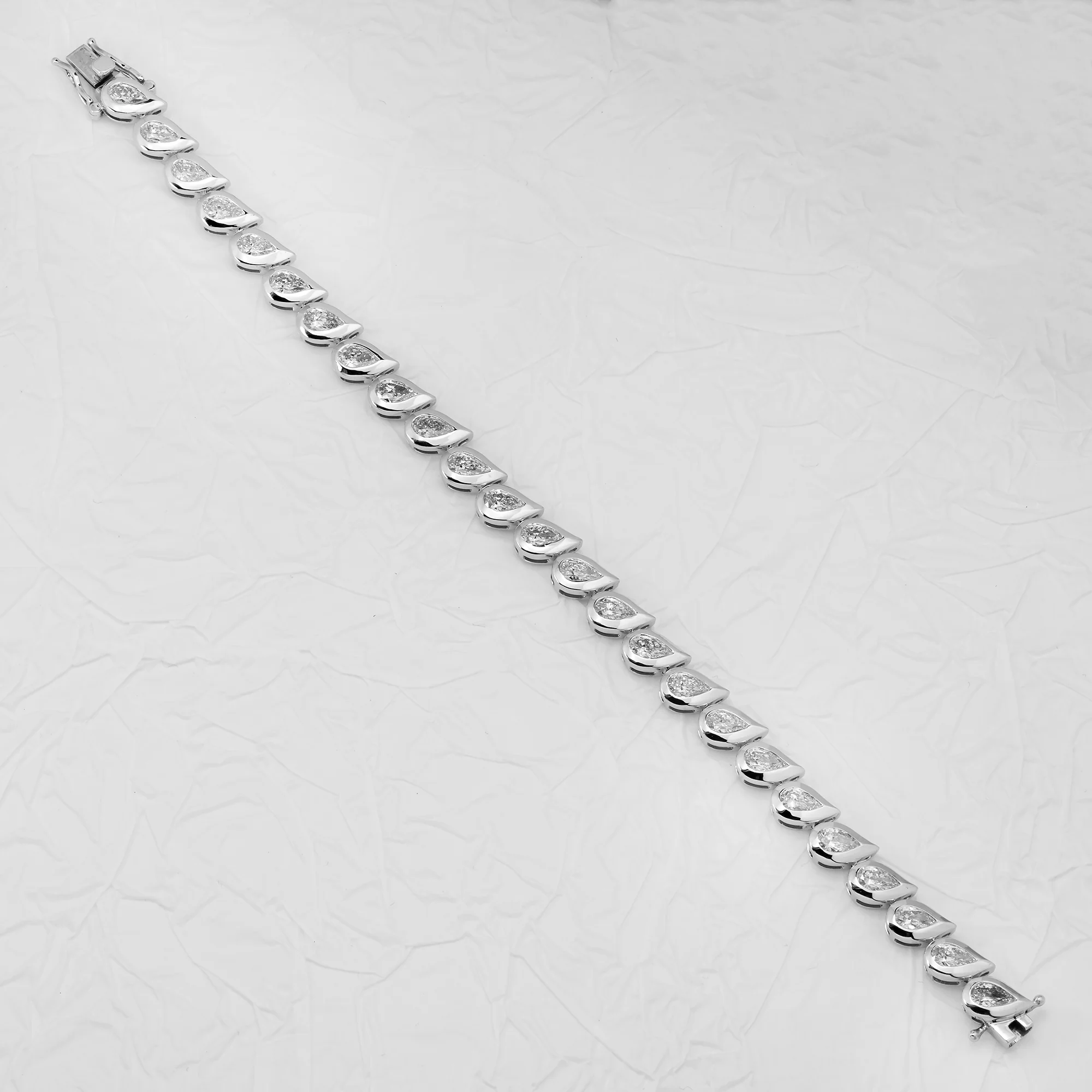 14K White Gold Bezel Set Pear Cut Diamond Bracelet 5.47ct - Image 3