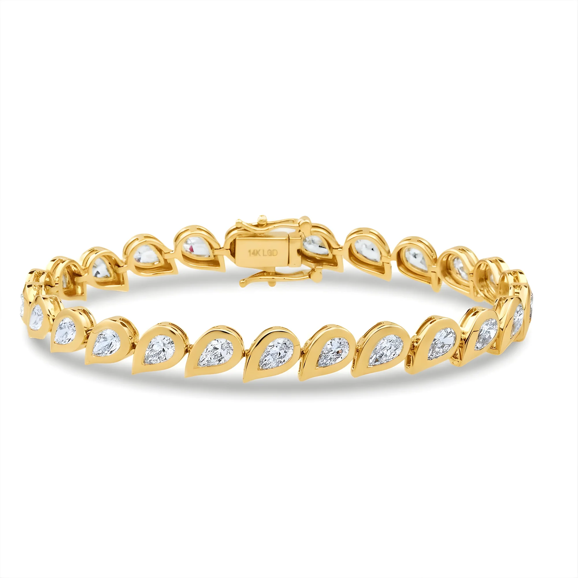 14K White Gold Bezel Set Pear Cut Diamond Bracelet 5.47ct - Image 5