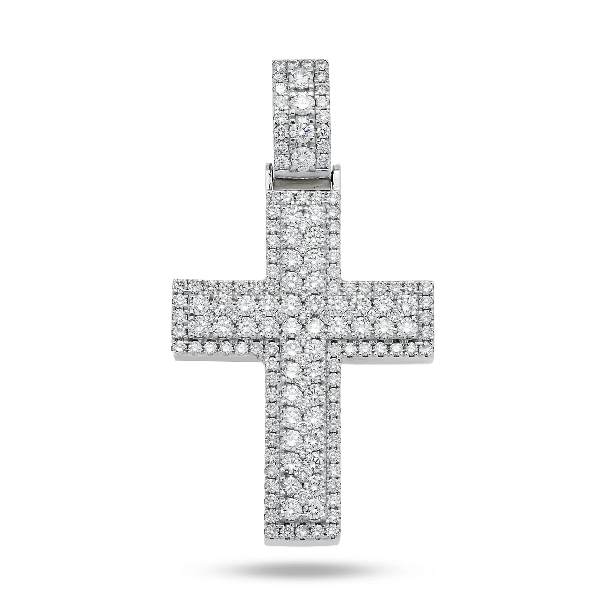 14K White Gold Bilevel Round Diamond Cross Pendant 6.70ct