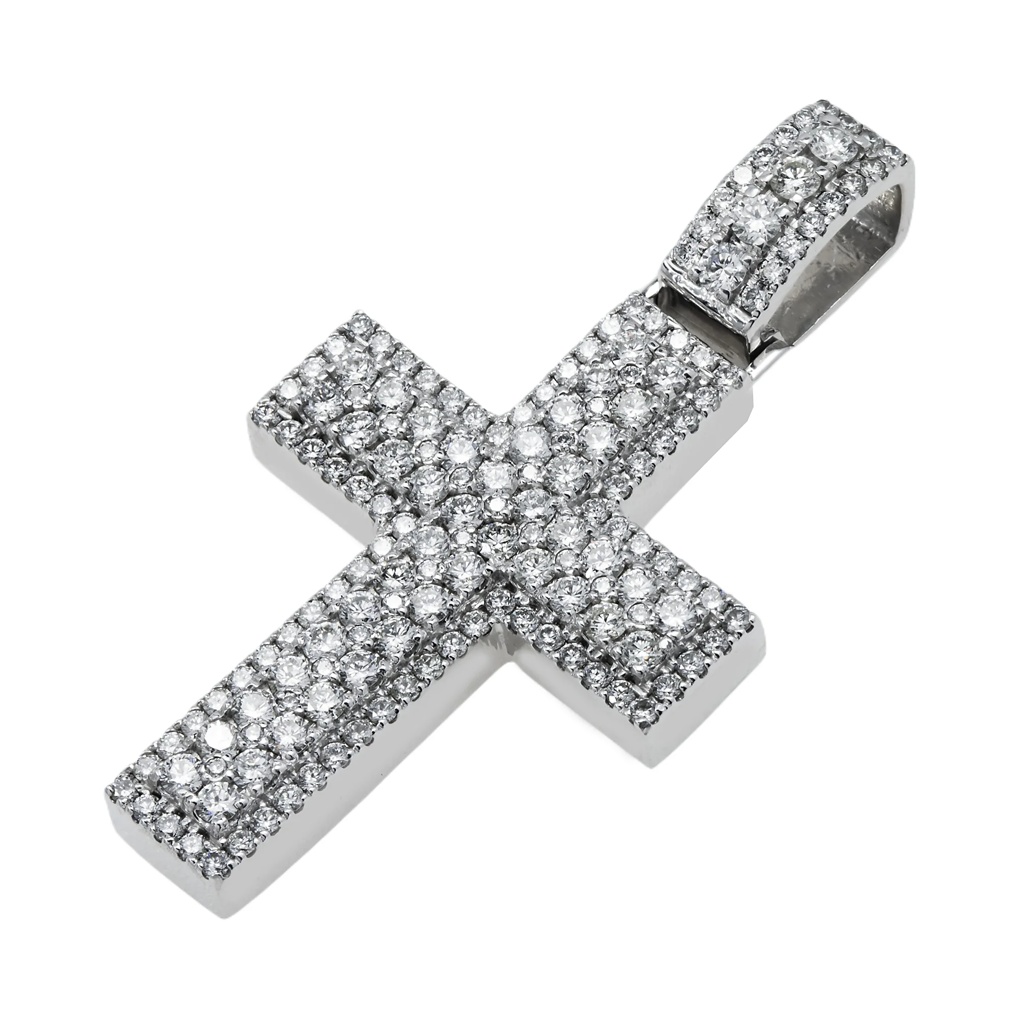 14K White Gold Bilevel Round Diamond Cross Pendant 6.70ct - Image 3
