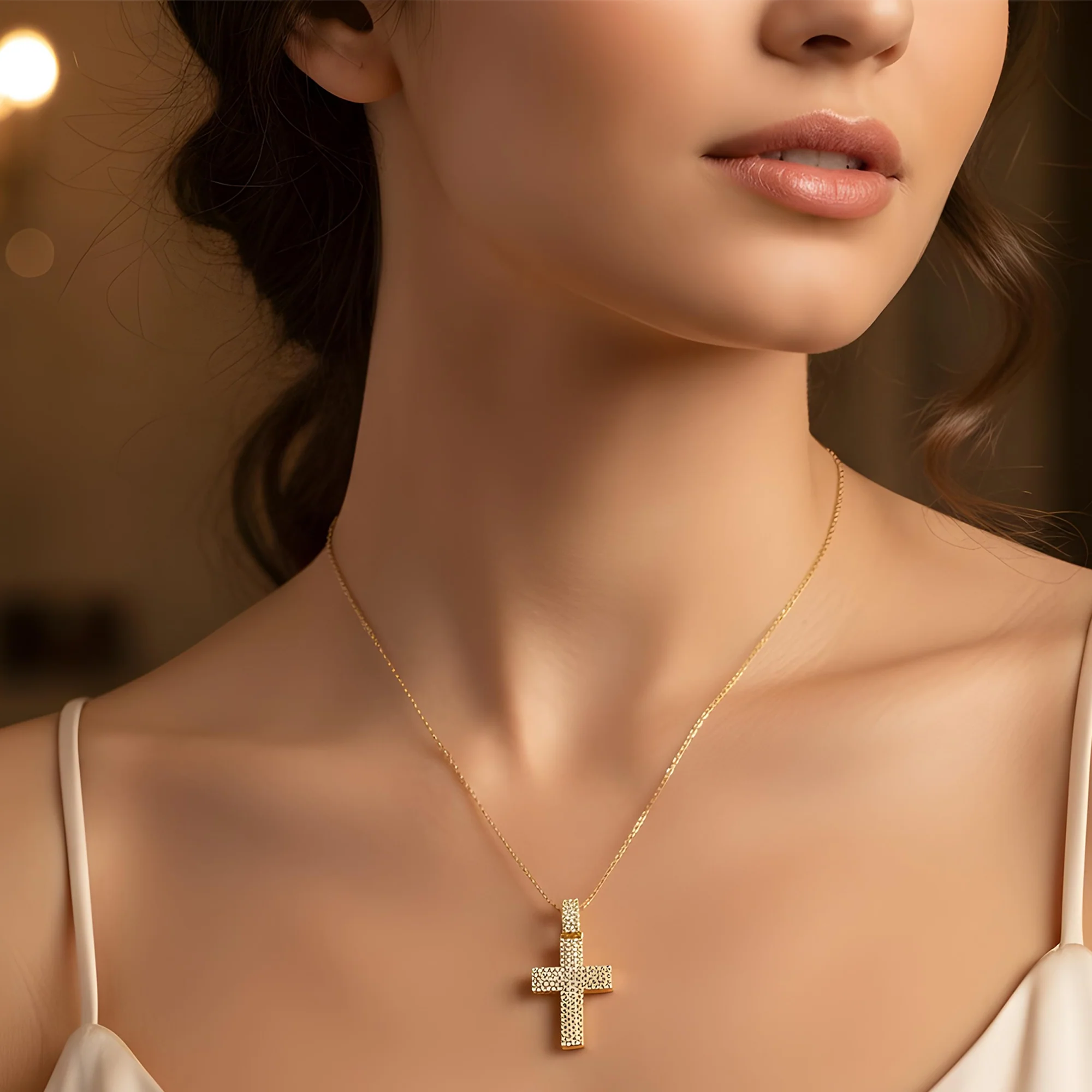 14K White Gold Bilevel Round Diamond Cross Pendant 6.70ct - Image 6