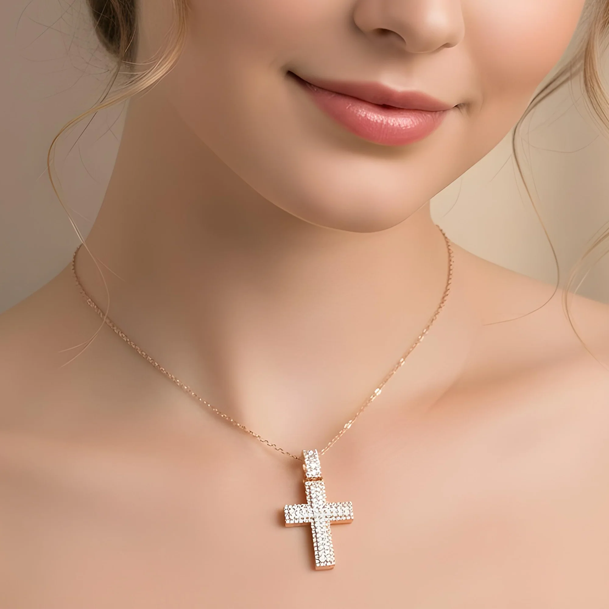 14K White Gold Bilevel Round Diamond Cross Pendant 6.70ct - Image 8