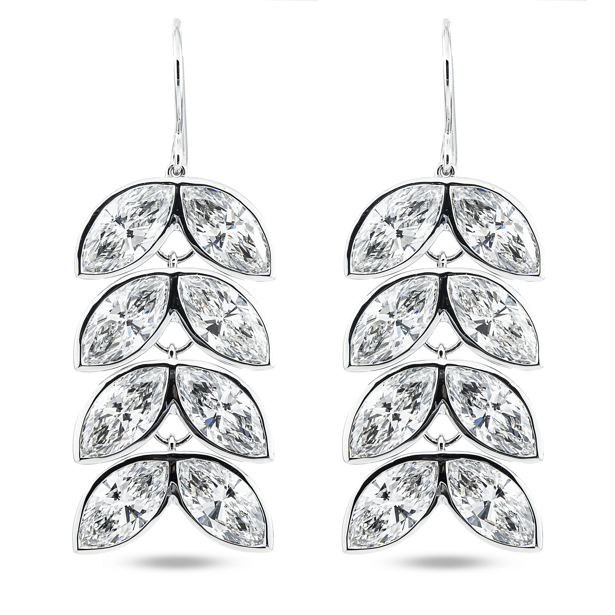 14K White Gold Cascading Petal Diamond Drop Earrings 16.69ctw