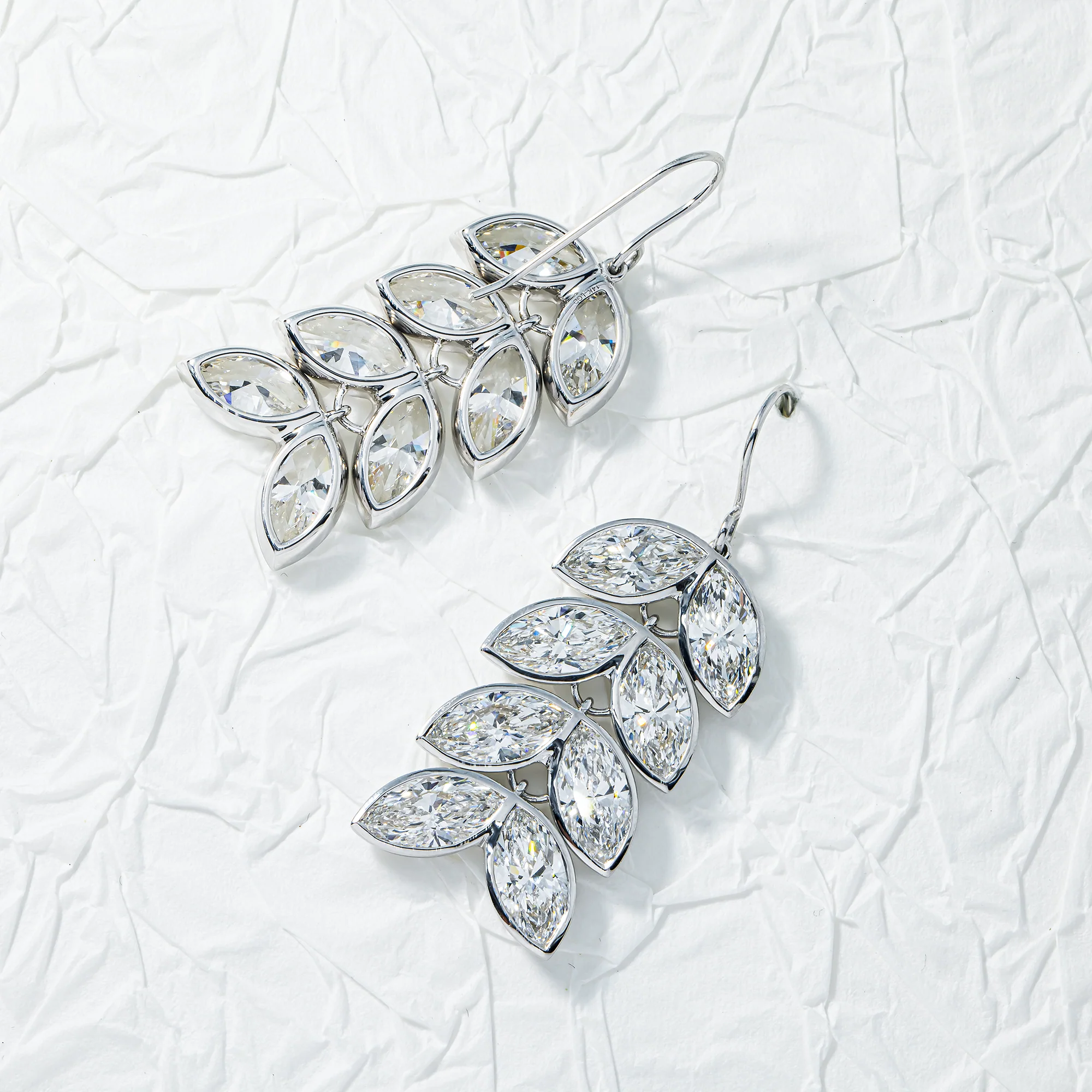 14K White Gold Cascading Petal Diamond Drop Earrings 16.69ctw - Image 3