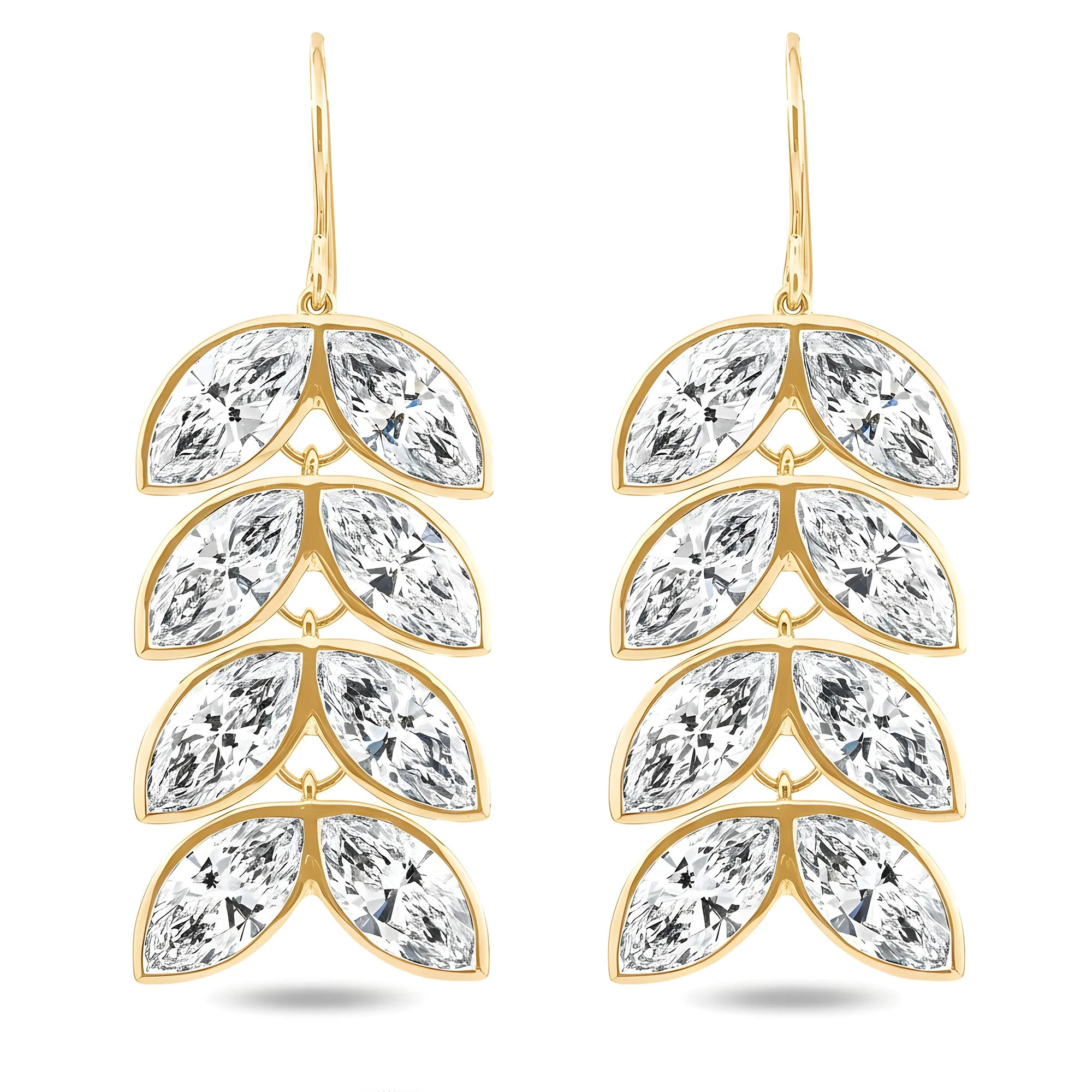 14K White Gold Cascading Petal Diamond Drop Earrings 16.69ctw - Image 4