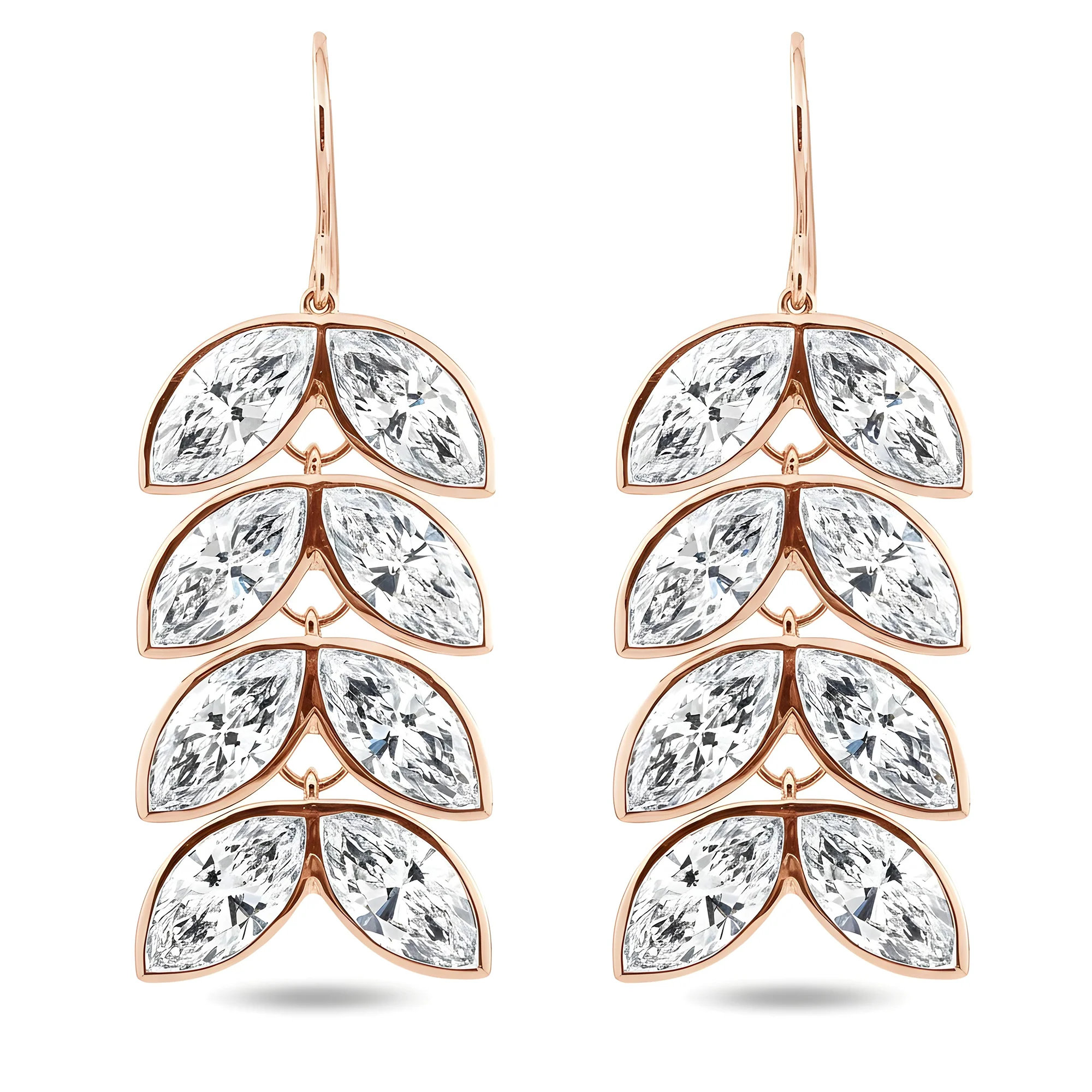 14K White Gold Cascading Petal Diamond Drop Earrings 16.69ctw - Image 6