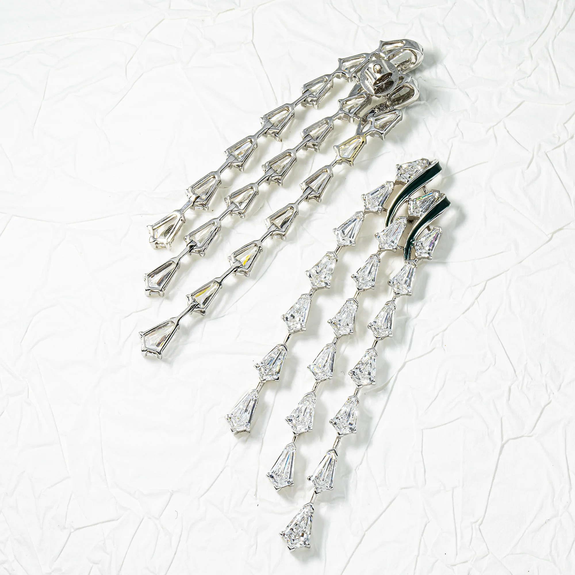 14K White Gold Step Cut Kite Diamond Chandelier Falling Rain Drop Earrings 18.18ctw - Image 3
