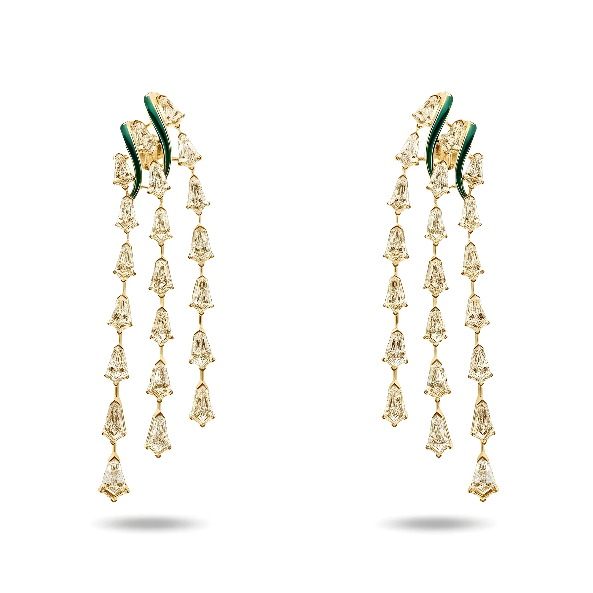 14K White Gold Step Cut Kite Diamond Chandelier Falling Rain Drop Earrings 18.18ctw - Image 4