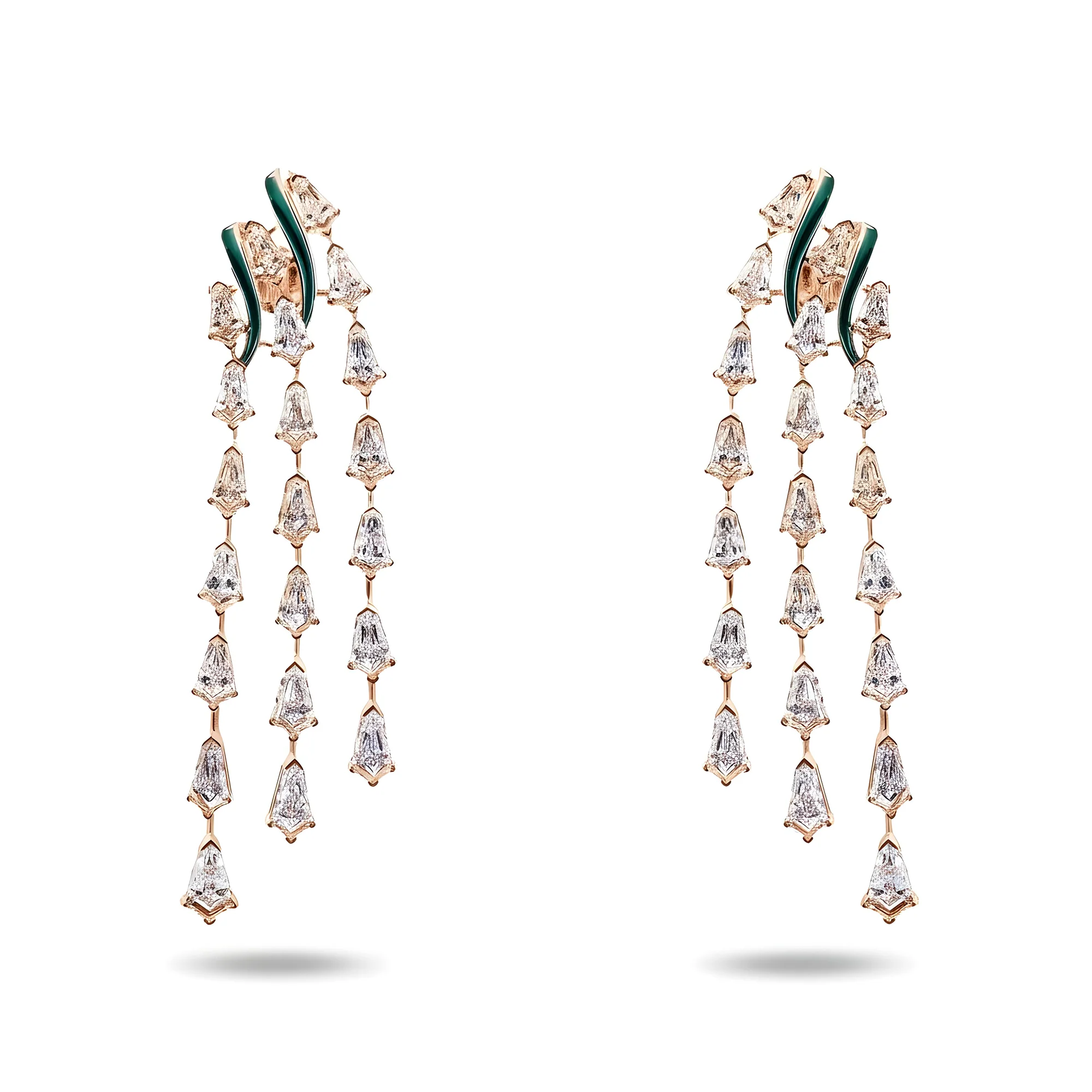 14K White Gold Step Cut Kite Diamond Chandelier Falling Rain Drop Earrings 18.18ctw - Image 6